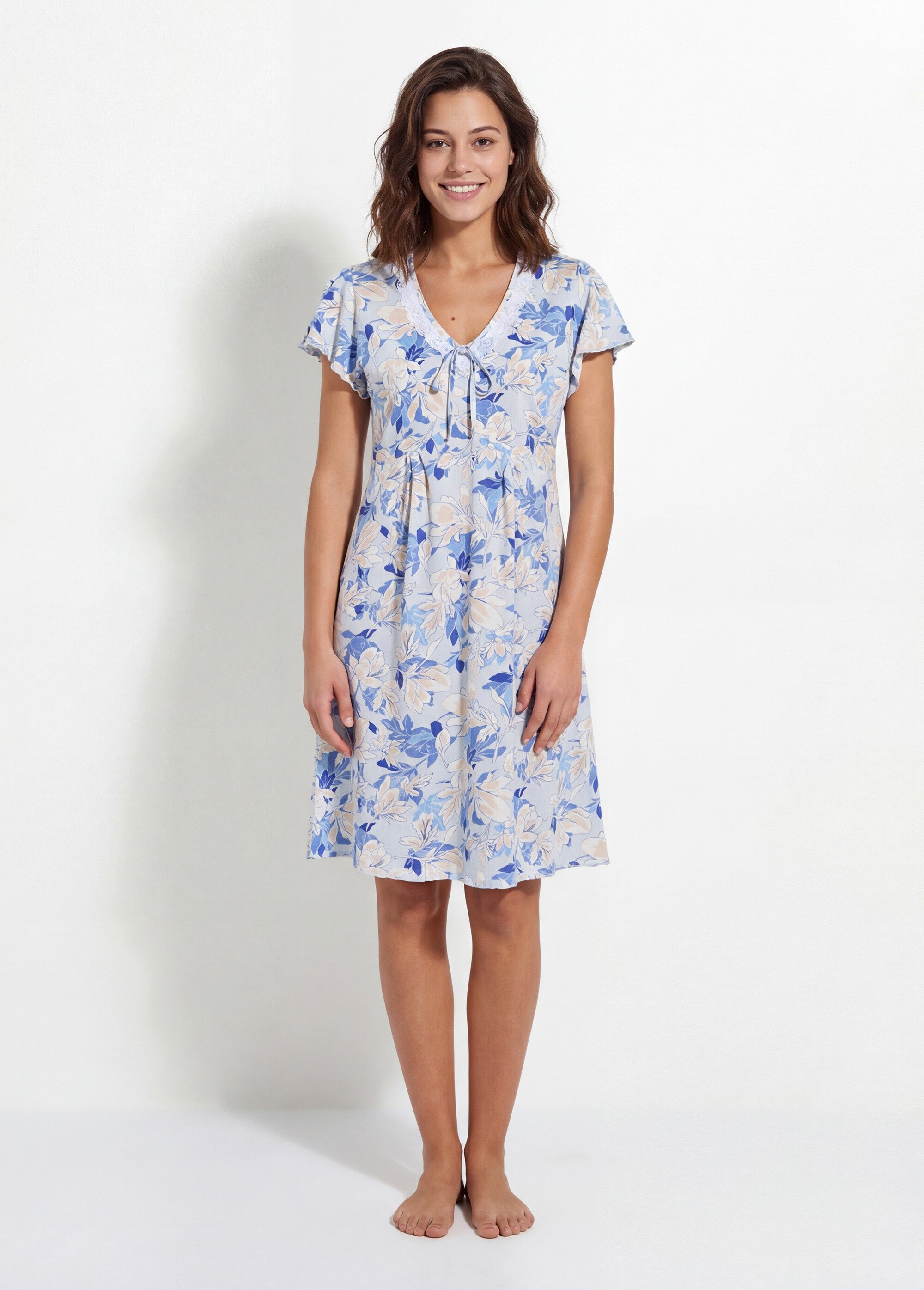 Chemise de nuit coton dentelle Femme Bleu SELESTINE FA1