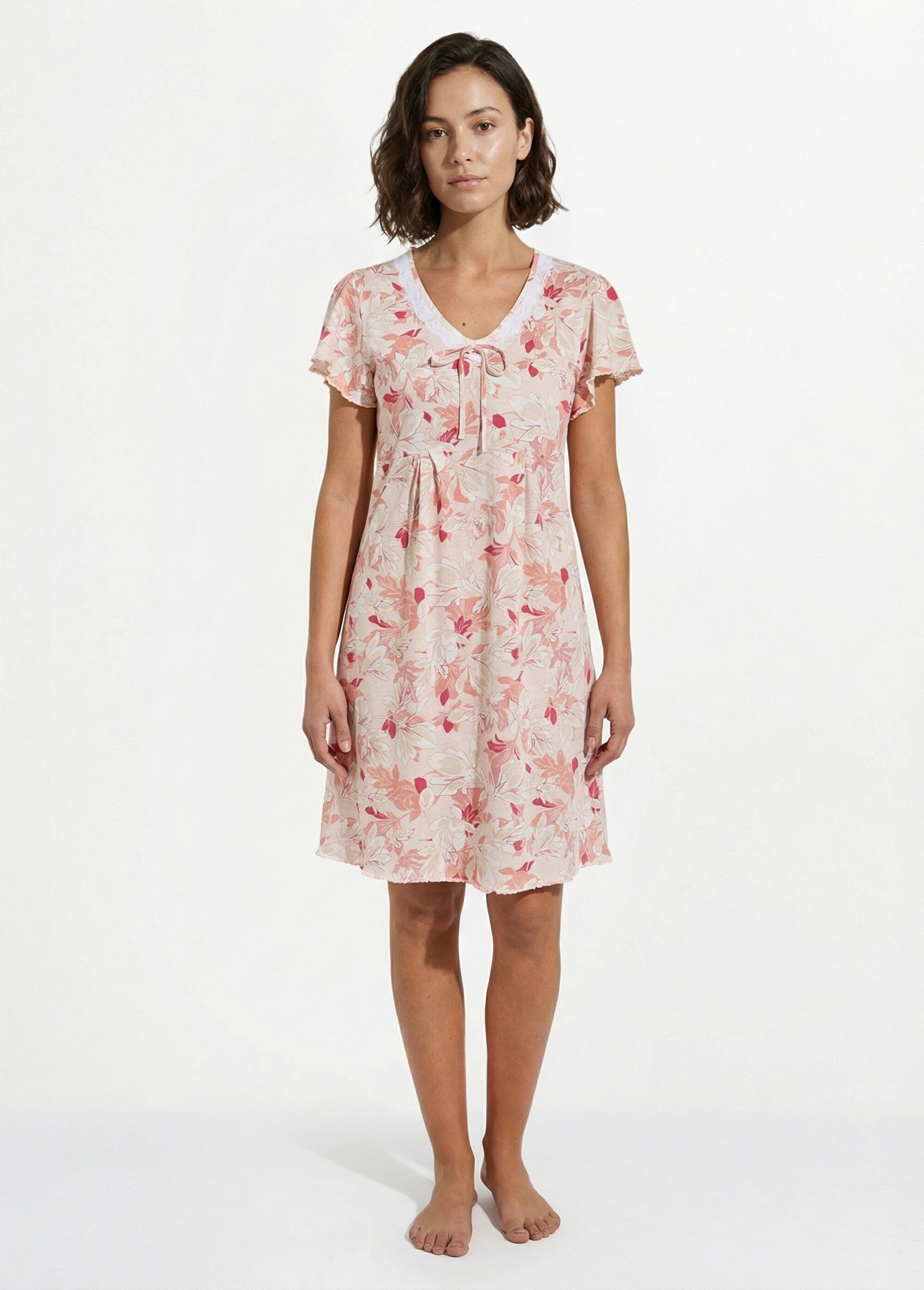 Chemise de nuit coton dentelle Femme Rose SELESTINE FA1