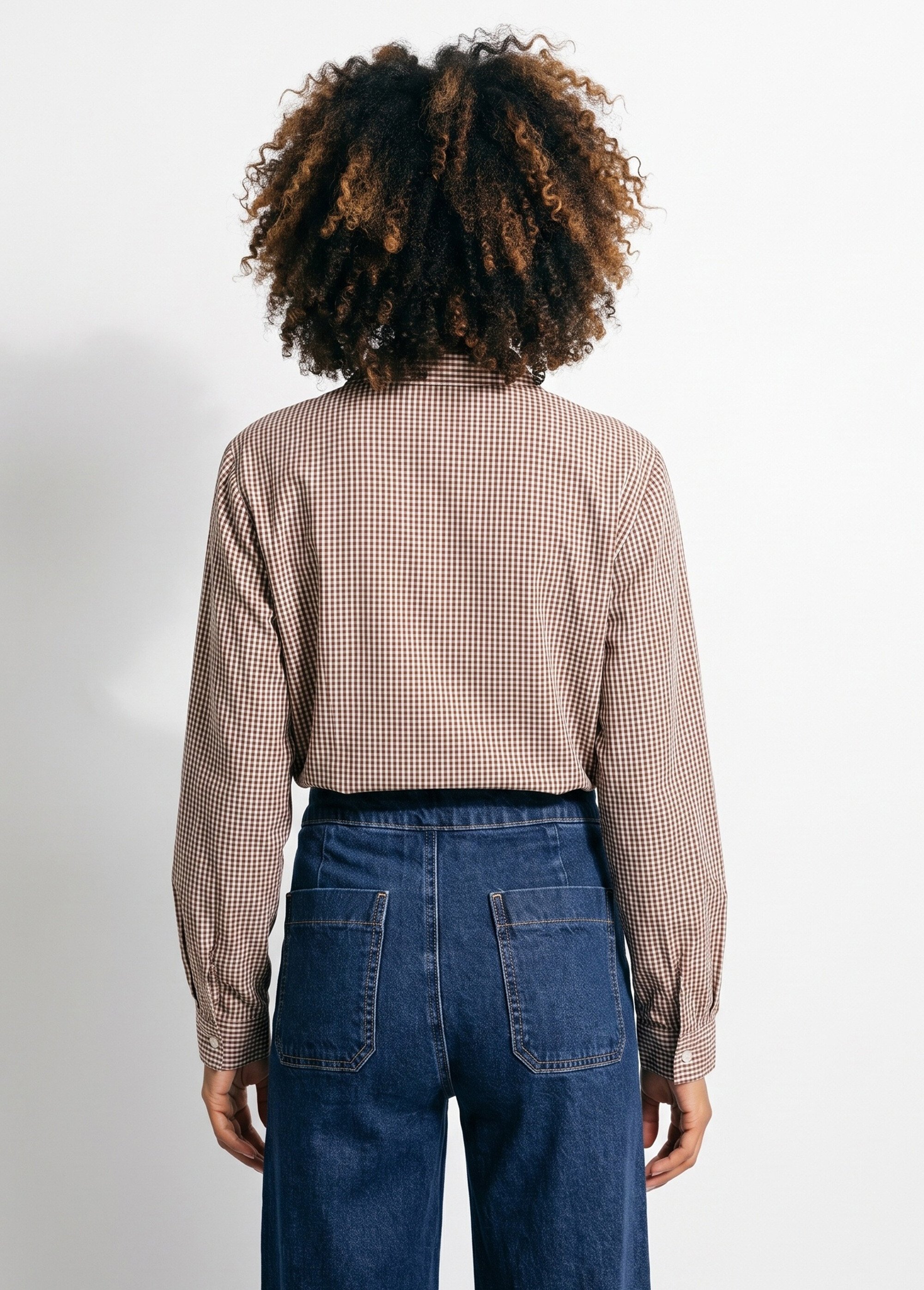 Chemisier à carreaux détails festonnés Femme Marron JB-B6165 DO1