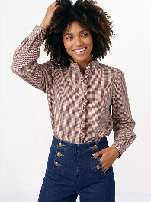Chemisier à carreaux détails festonnés Femme Marron JB-B6165 MV1