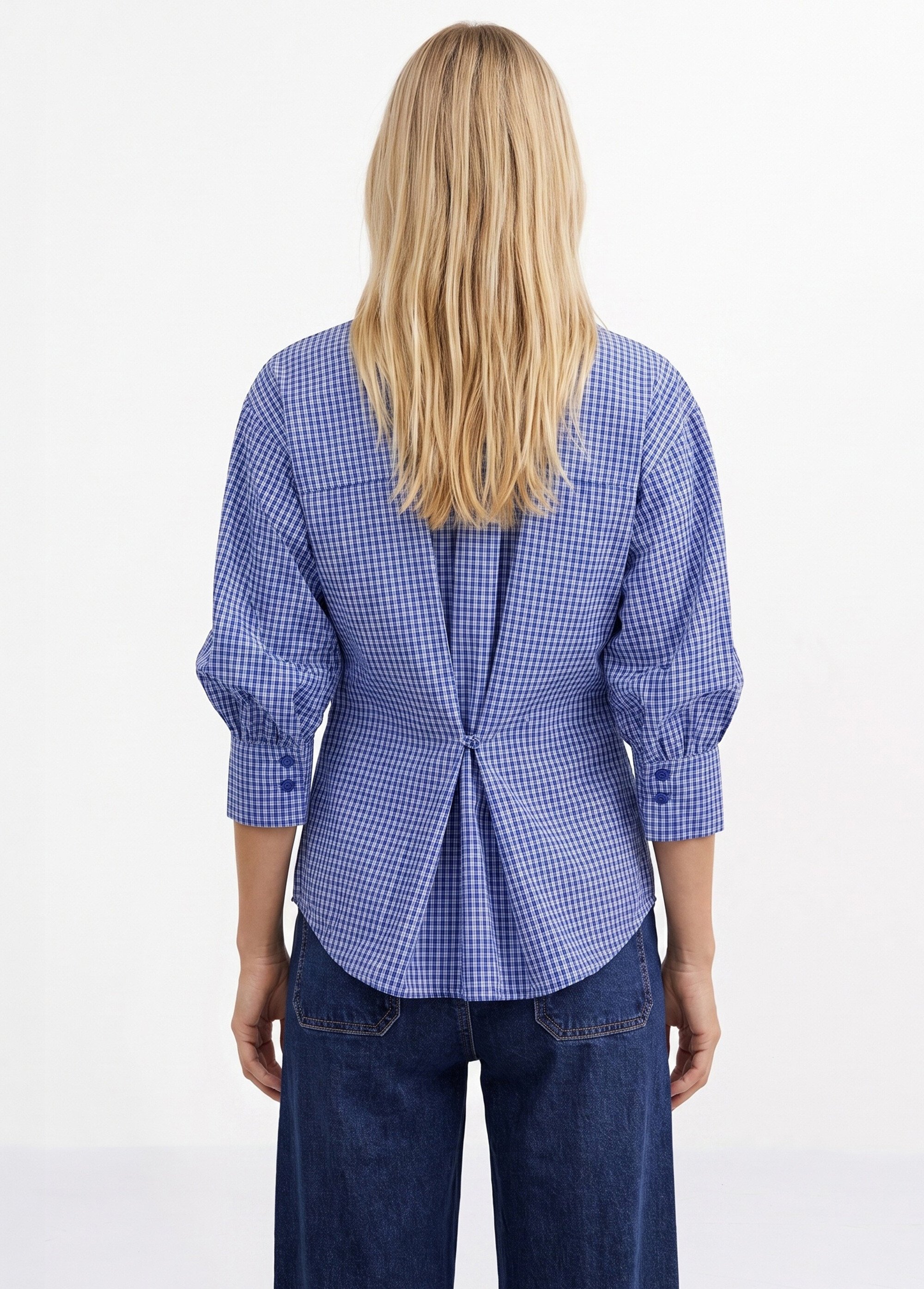 Chemisier à carreaux, manches fantaisie Femme Bleu JB-B6347 DO1