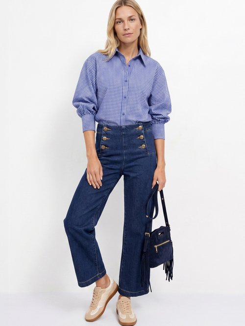 Chemisier à carreaux, manches fantaisie Femme Bleu JB-B6347 SI1