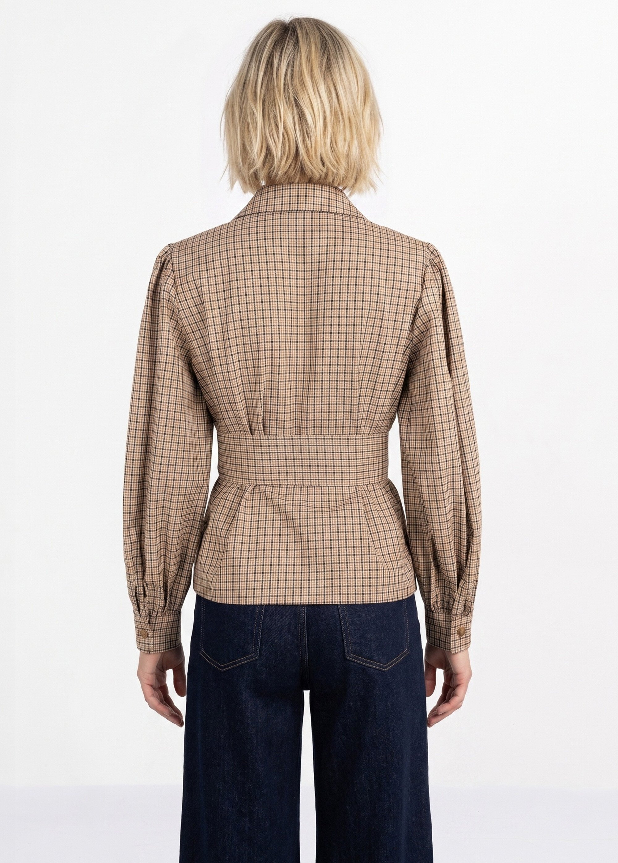 Chemisier à carreaux, taille à ceinturer Femme Marron JB-A6356 DO1