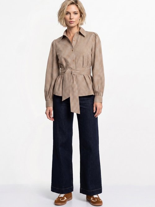 Chemisier à carreaux, taille à ceinturer Femme Marron JB-A6356 SI1