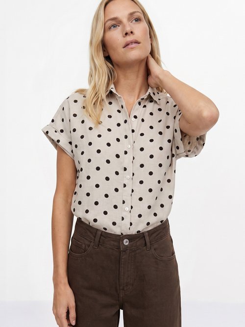 Chemisier motif gros pois manches kimono Femme Beige JB-B6418 MV1