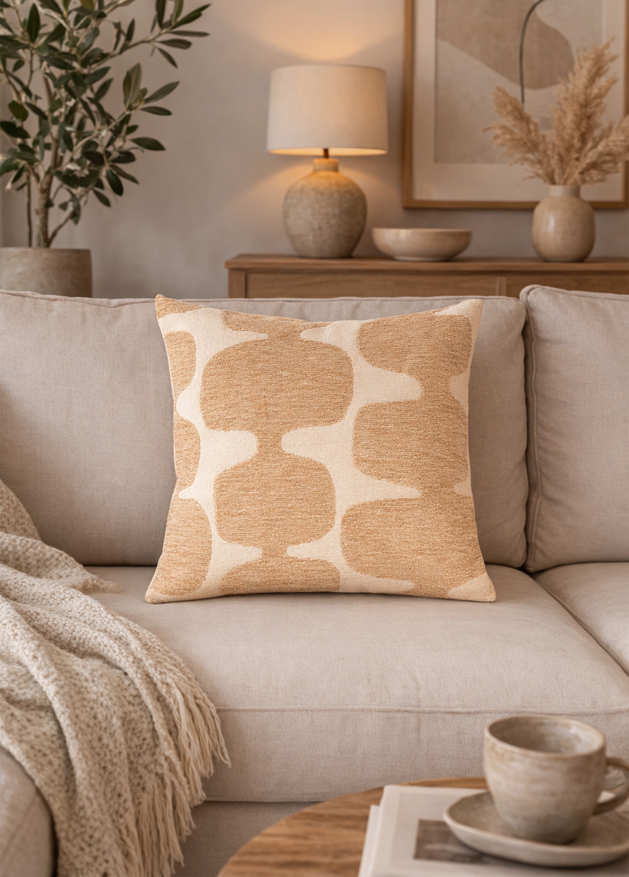 Coussin carré, motif organique velours Beige KP-HZ1260000 SI1