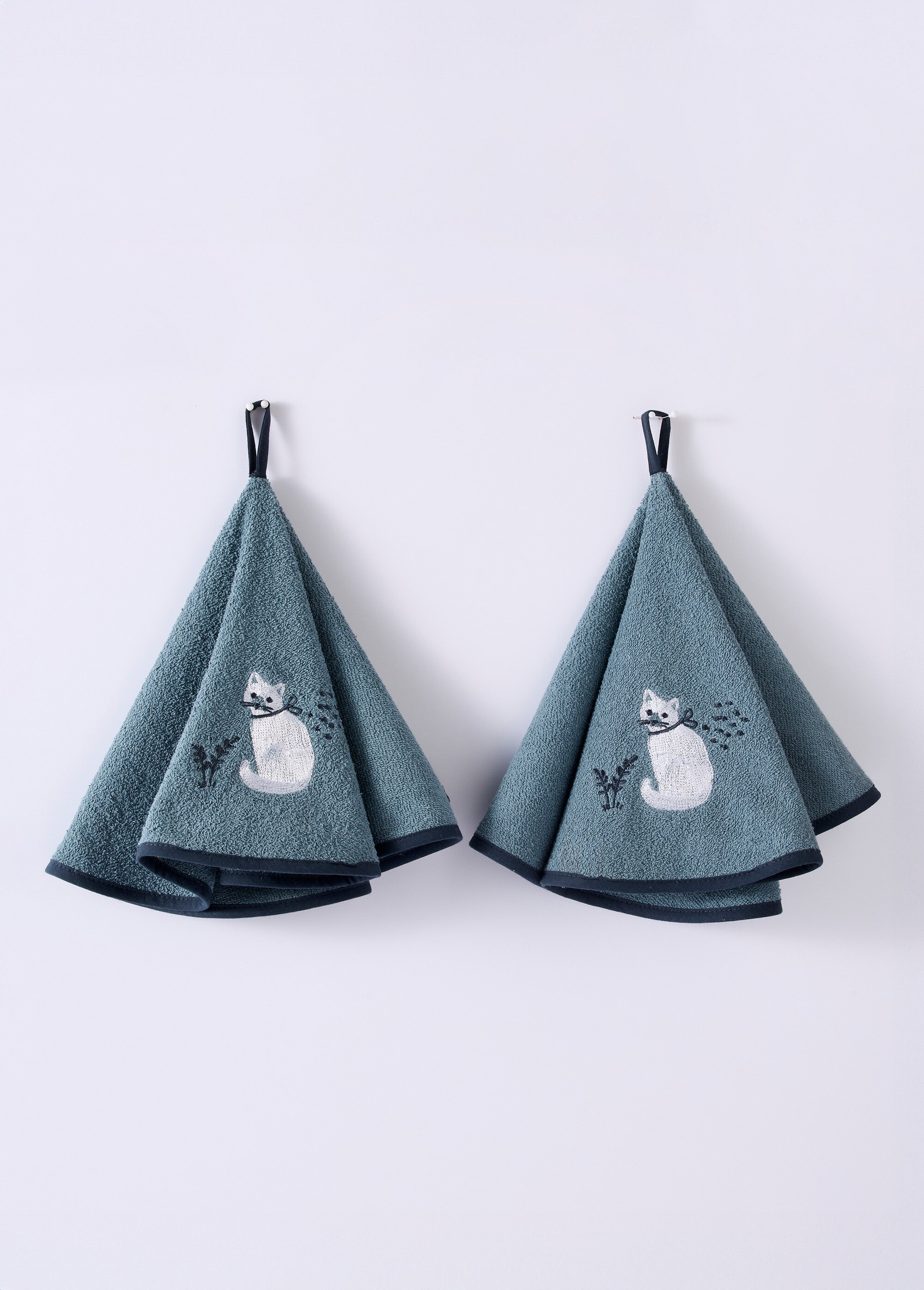 Essuie-mains rond éponge brodée Calitex - lot de 2