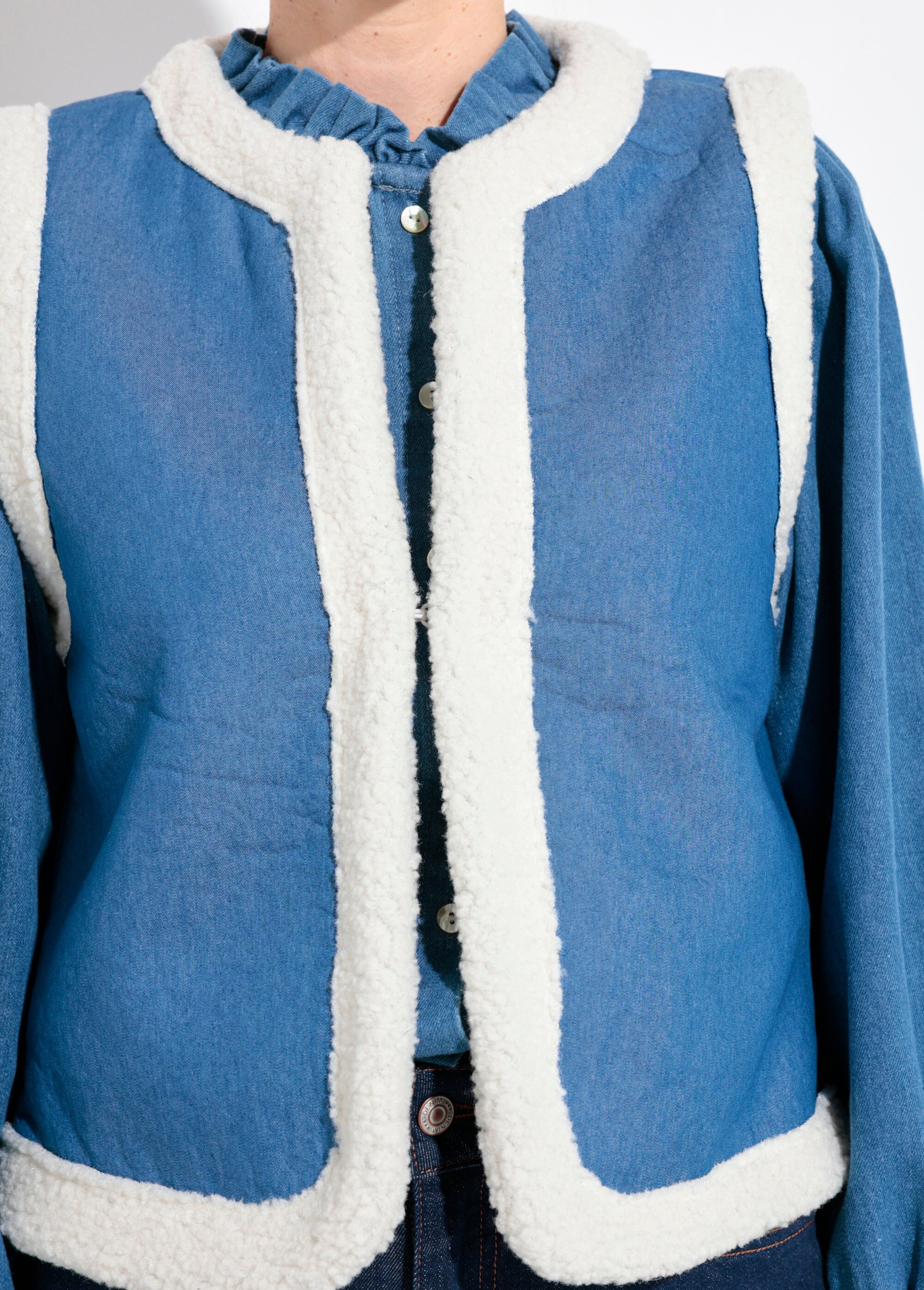 Gilet berger denim façon mouton retourné Femme Bleu IA-R5868 DE1