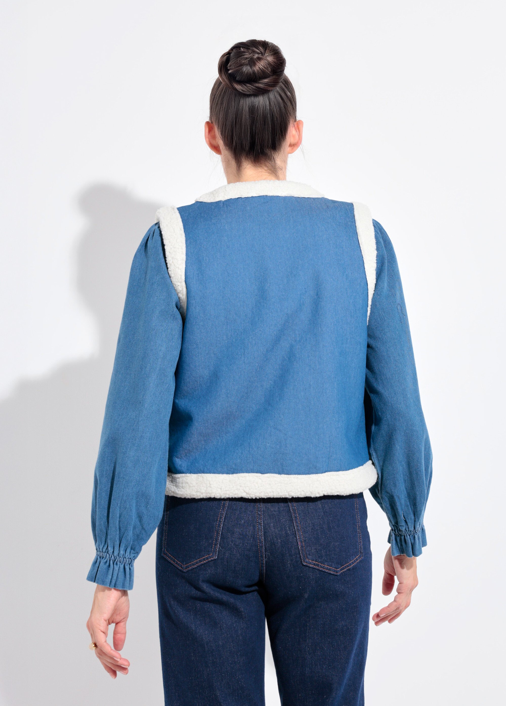 Gilet berger denim façon mouton retourné