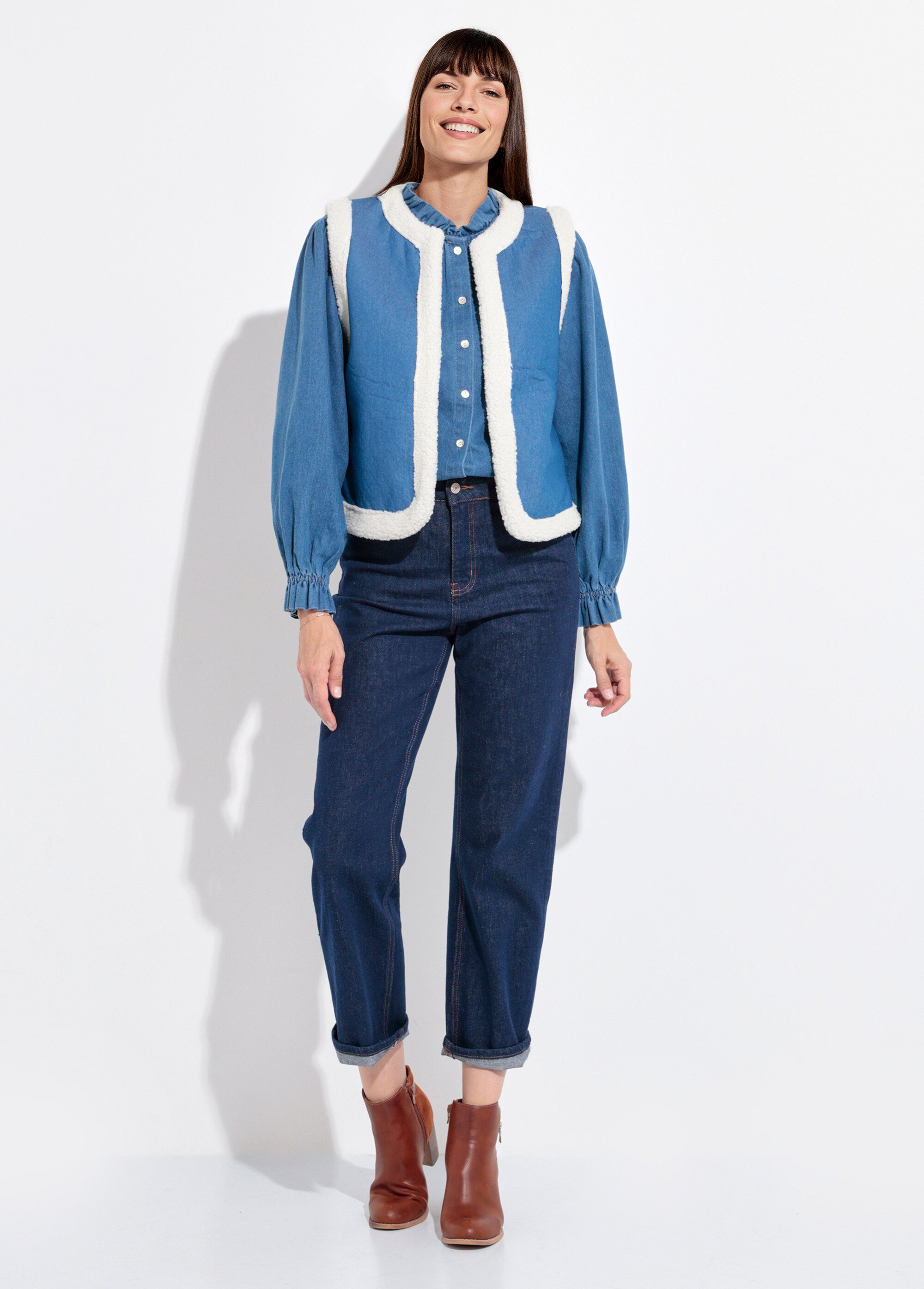 Gilet berger denim façon mouton retourné Femme Bleu IA-R5868 SF1