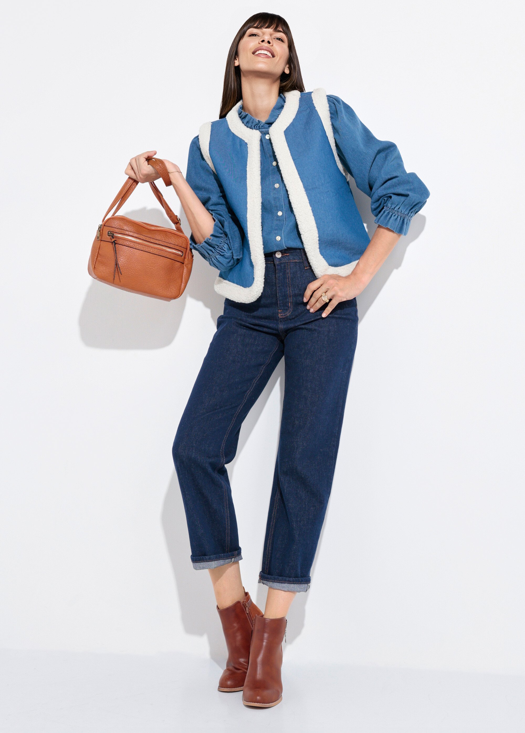 Gilet berger denim façon mouton retourné Femme Bleu IA-R5868 SI1