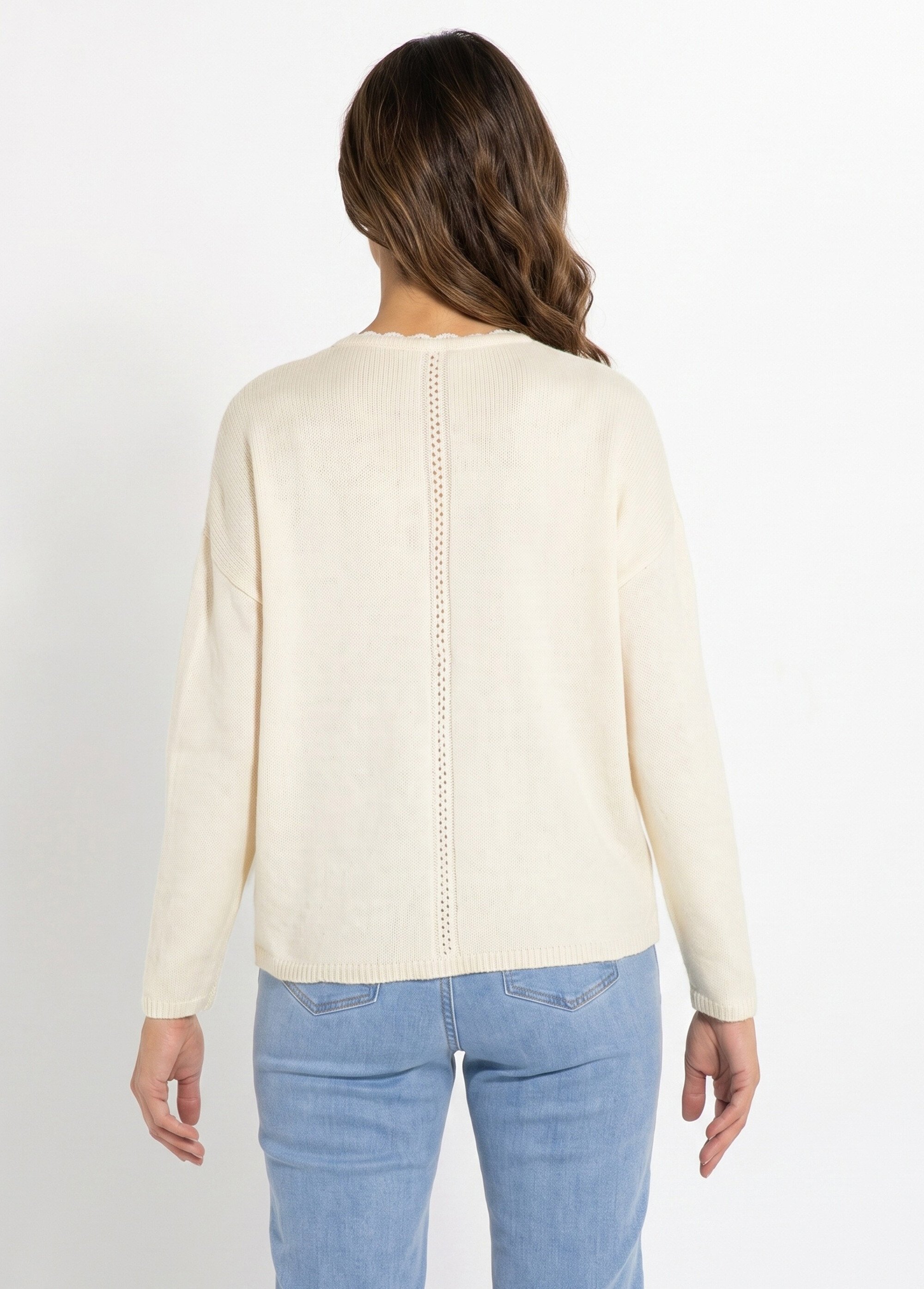 Gilet boutonné col V ajouré et macramé Femme Beige PADILLA DO1