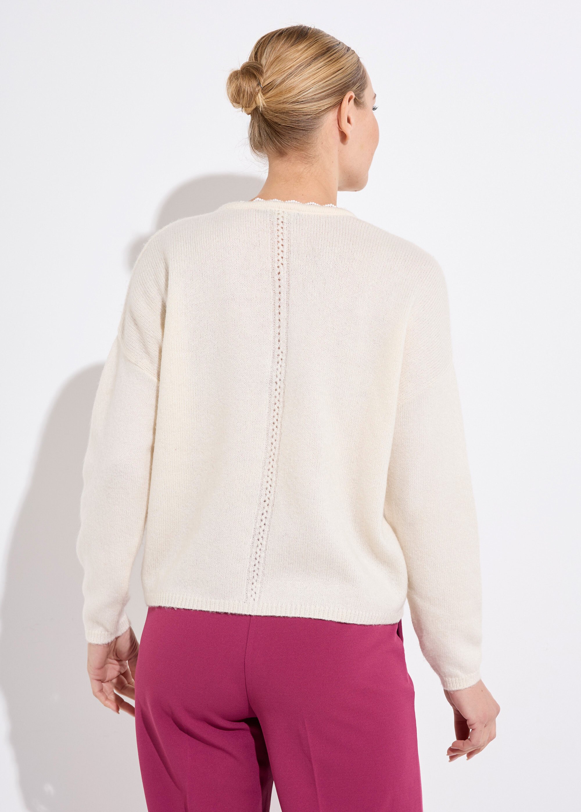 Gilet boutonné col V jersey, ajouré et macramé