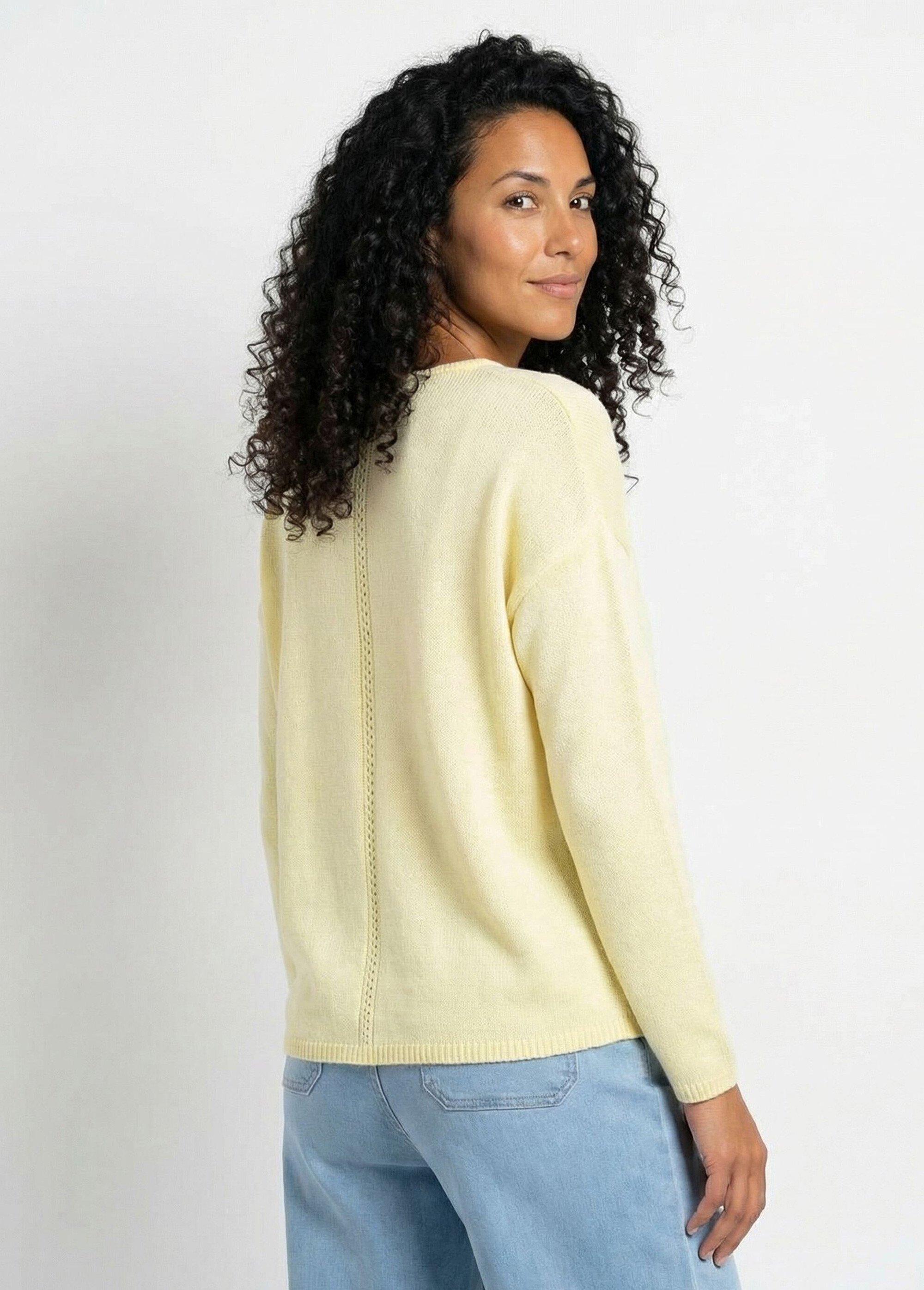 Gilet boutonné col V jersey, ajouré et macramé Femme Jaune PADILLA DO1