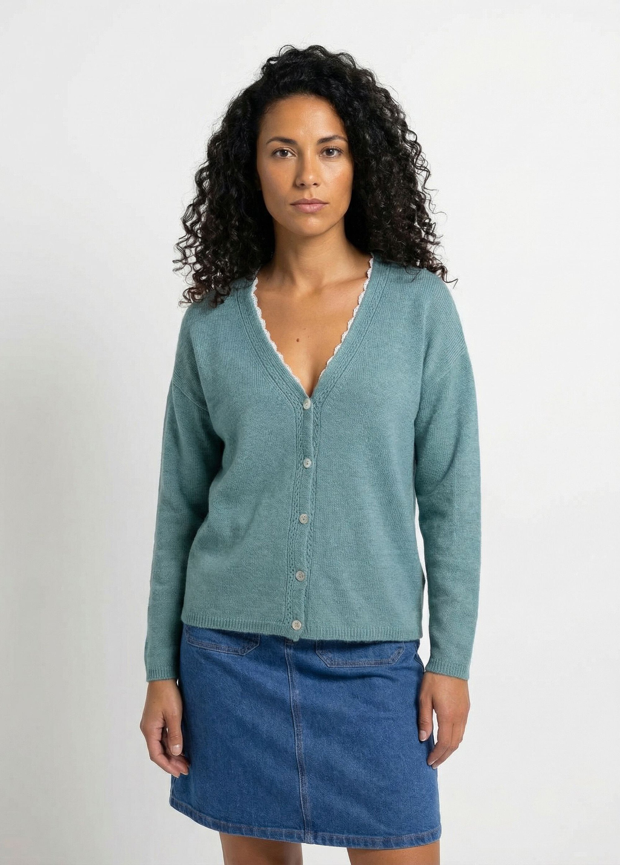 Gilet boutonné col V jersey, ajouré et macramé Femme OPALINE PADILLA FA1