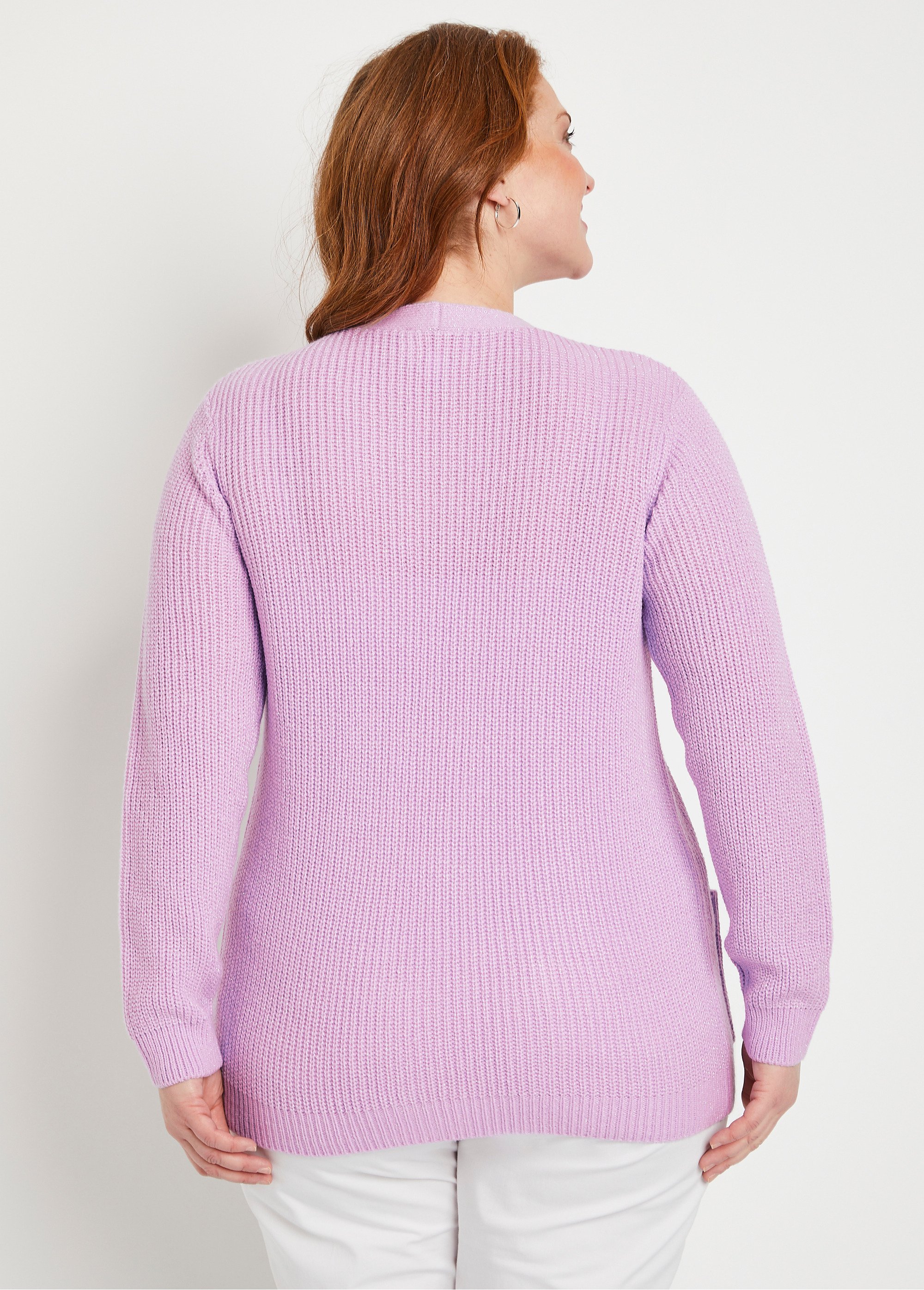 Gilet long boutonné brillant manches longues