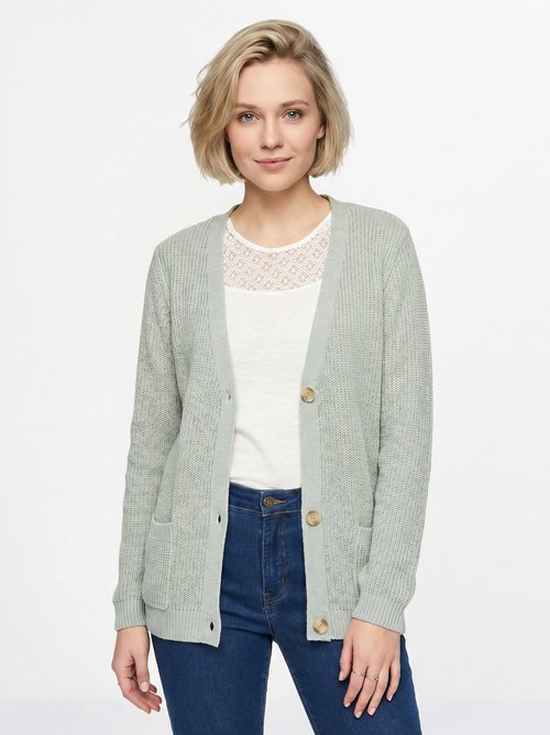 Gilet long boutonné brillant manches longues Femme Vert MACOUBA FA1