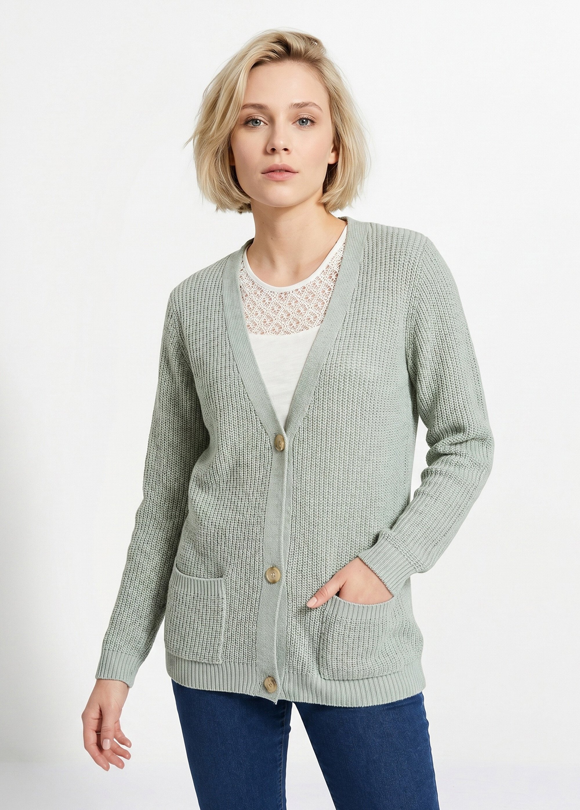 Gilet long boutonné brillant manches longues