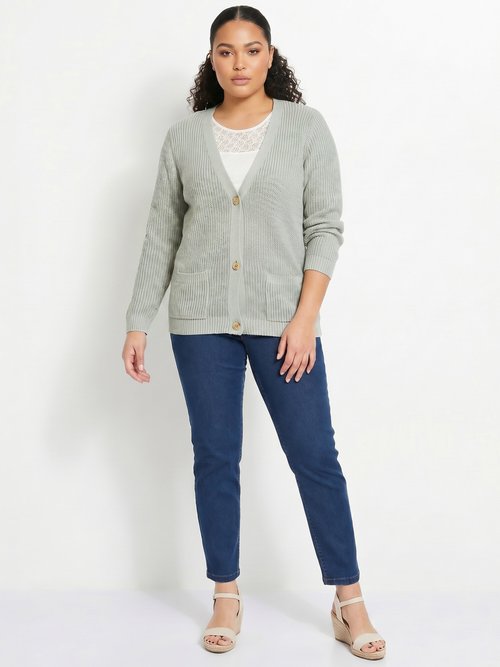 Gilet long boutonné brillant manches longues Femme Grande Taille Vert MACOUBA SI1