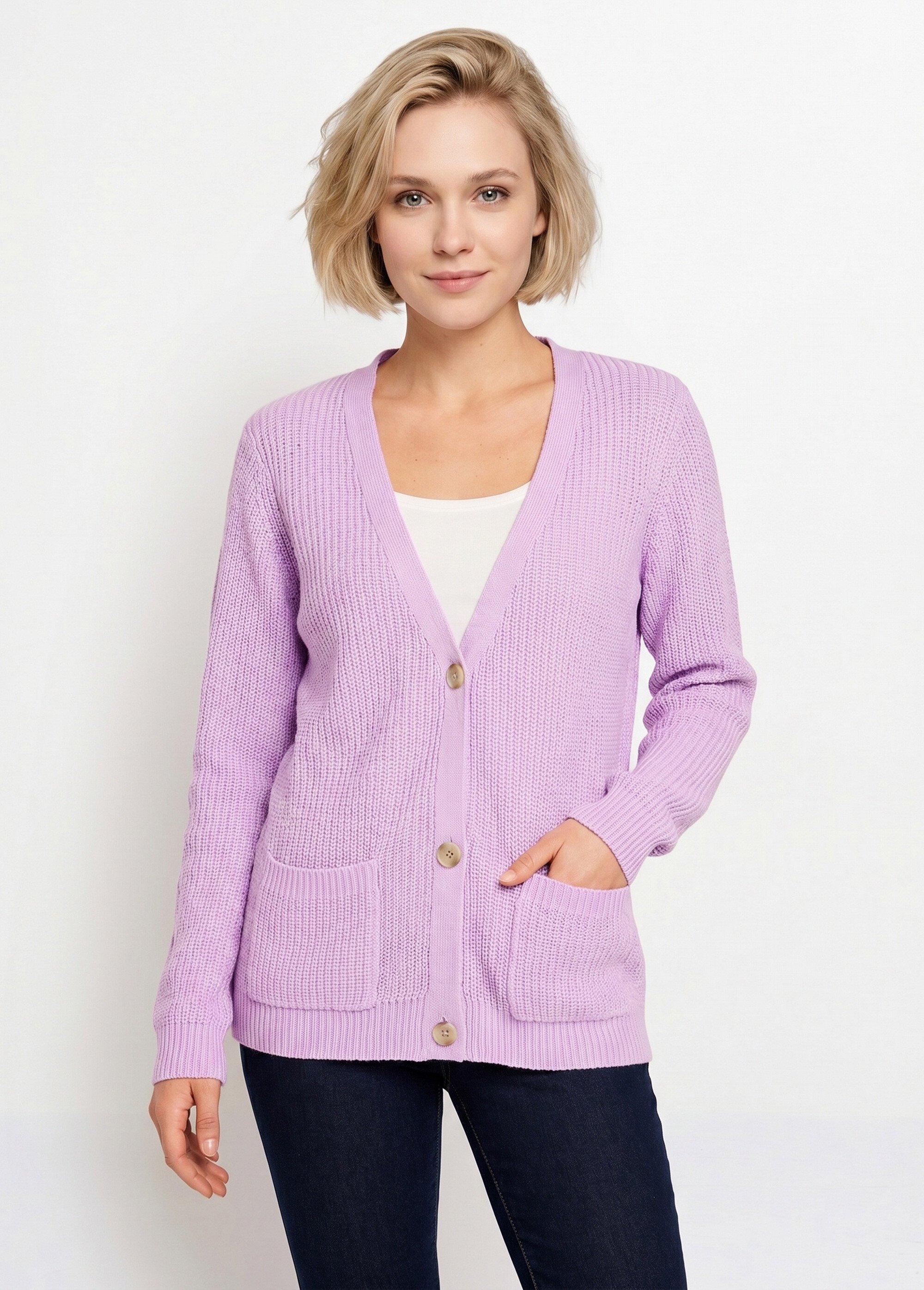 Gilet long boutonné brillant manches longues Femme Violet MACOUBA FA1