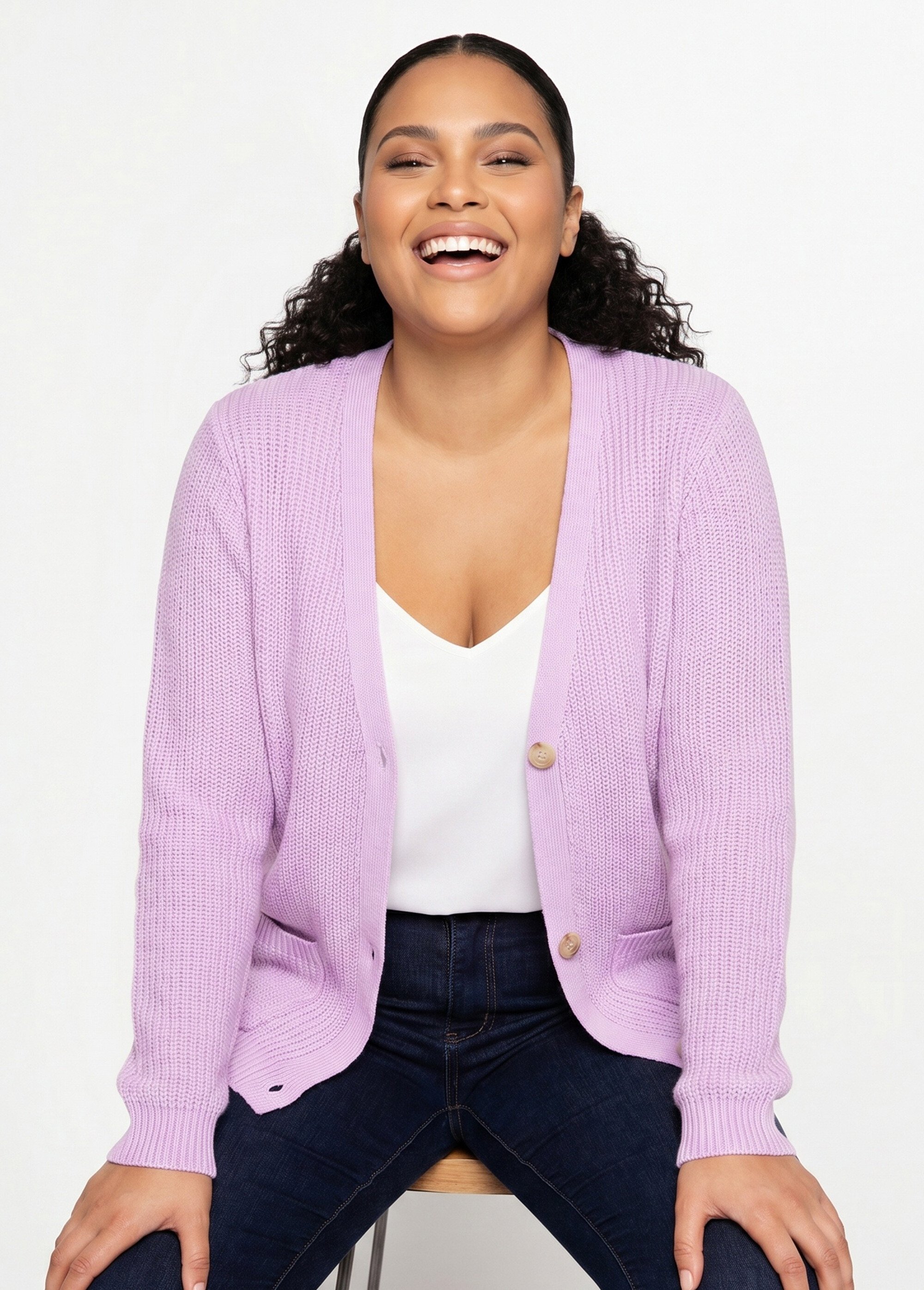 Gilet long boutonné brillant manches longues Femme Grande Taille Violet MACOUBA MV1