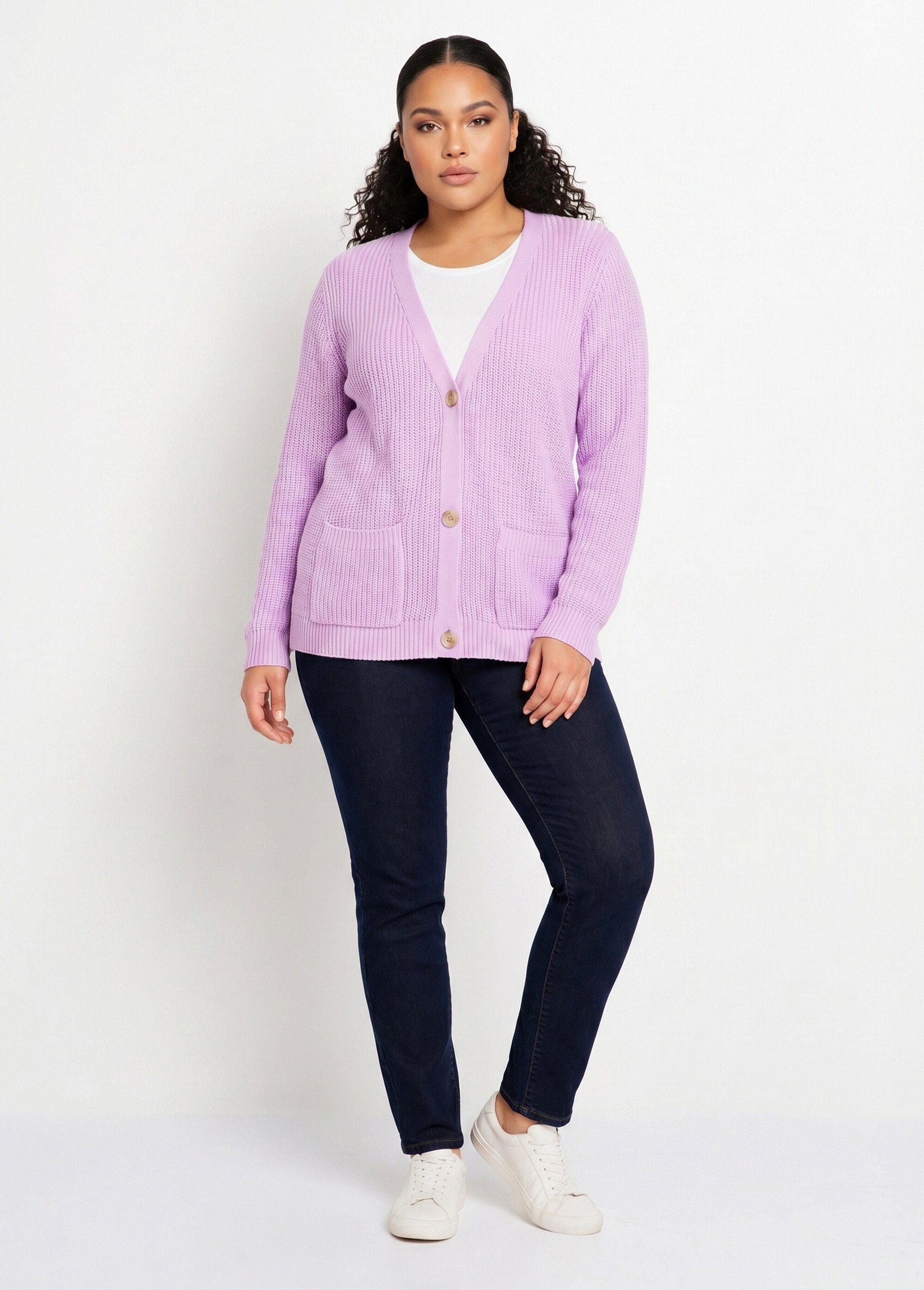 Gilet long boutonné brillant manches longues Femme Grande Taille Violet MACOUBA SI1