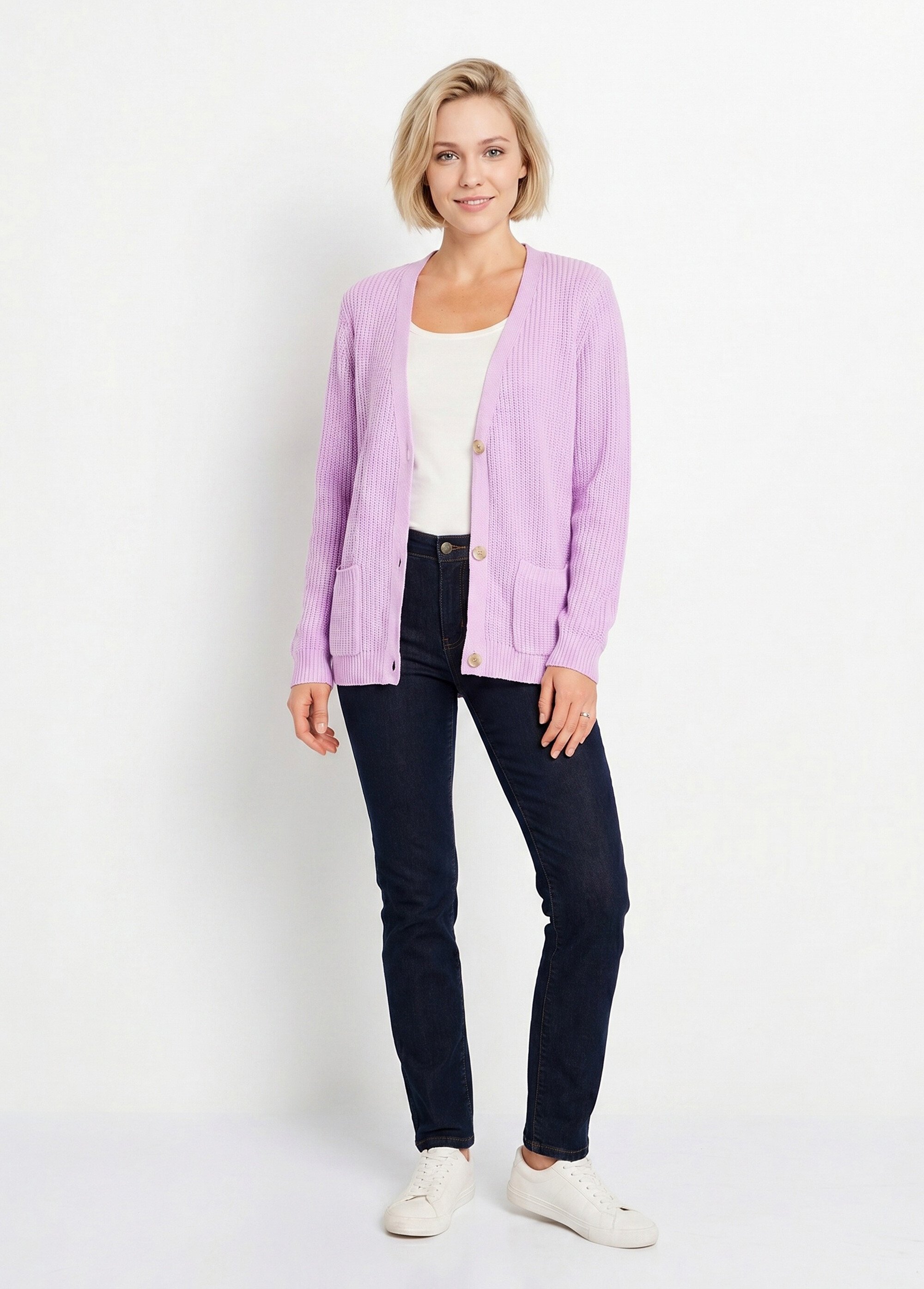 Gilet long boutonné brillant manches longues Femme Violet MACOUBA SI1
