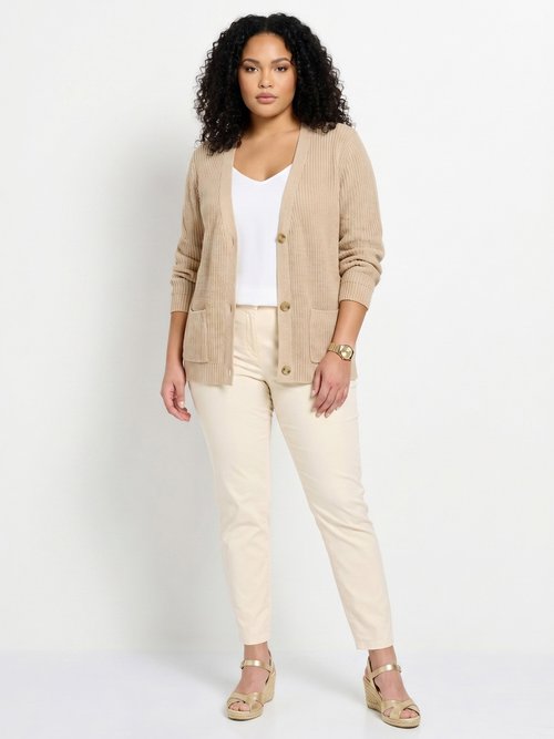 Gilet long boutonné brillant manches longues Femme Grande Taille Beige MACOUBA SI1
