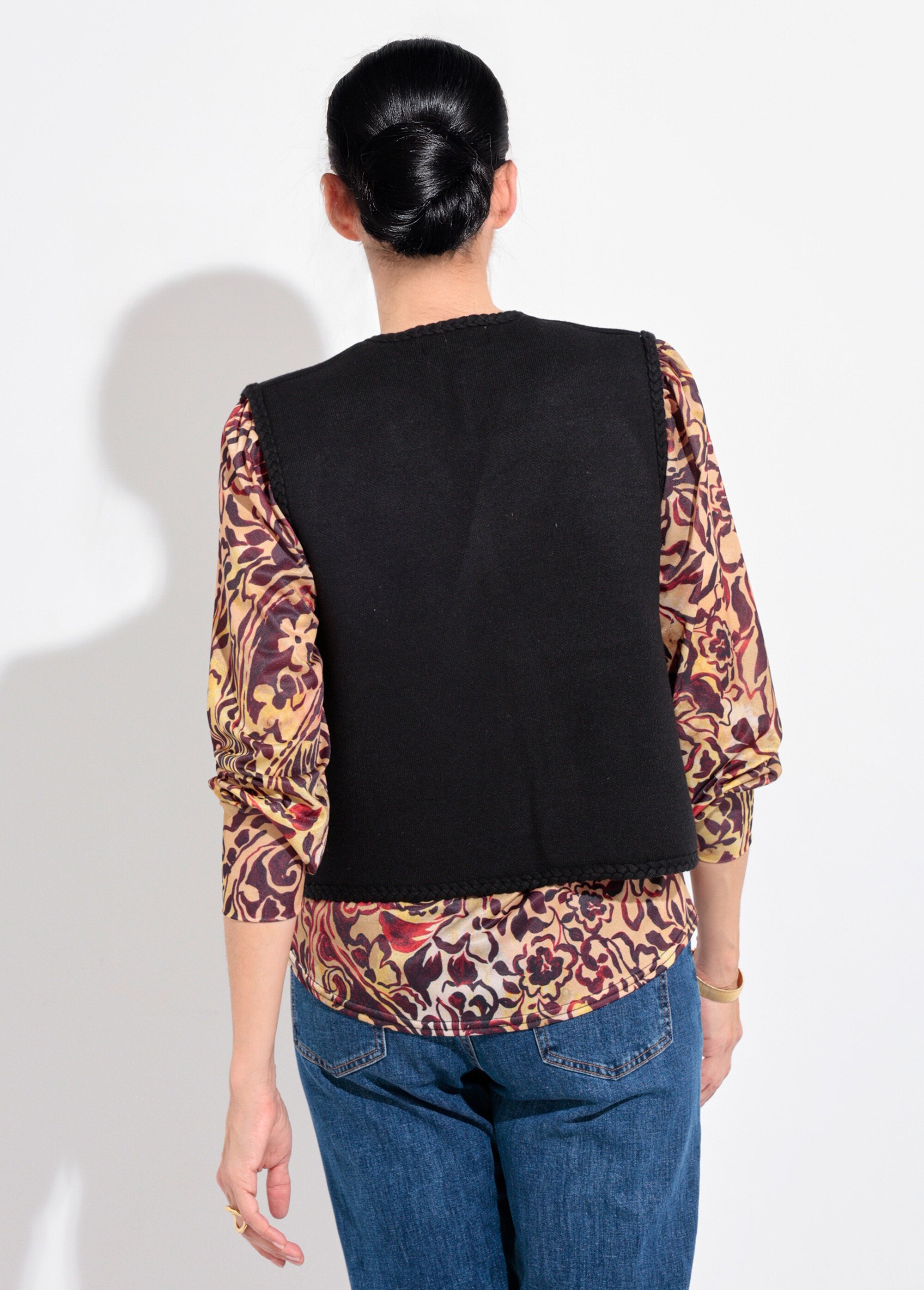 Gilet sans manches épais détails tressés Femme Noir IA-AR820 DO1