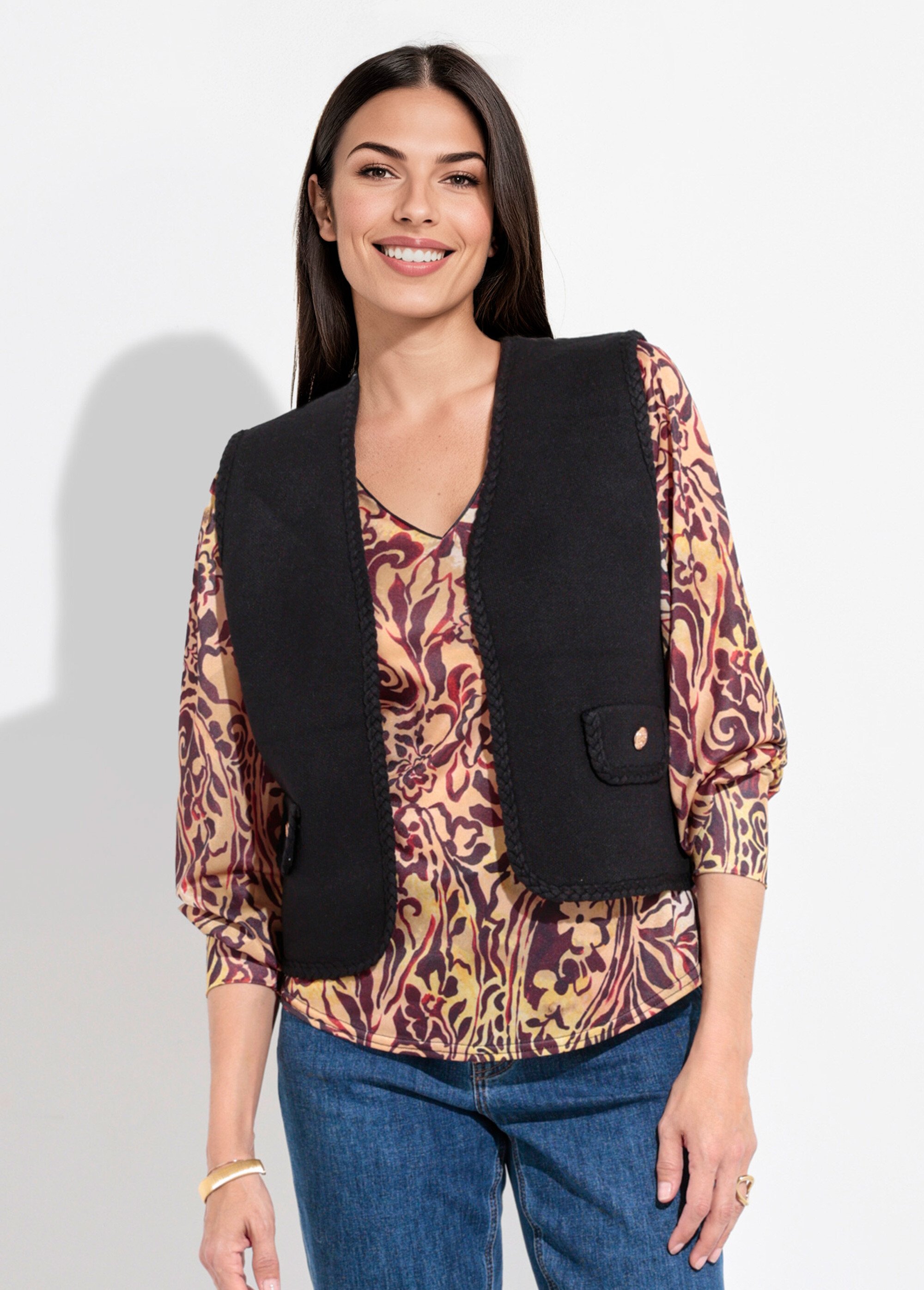 Gilet sans manches épais détails tressés Femme Noir IA-AR820 FA1