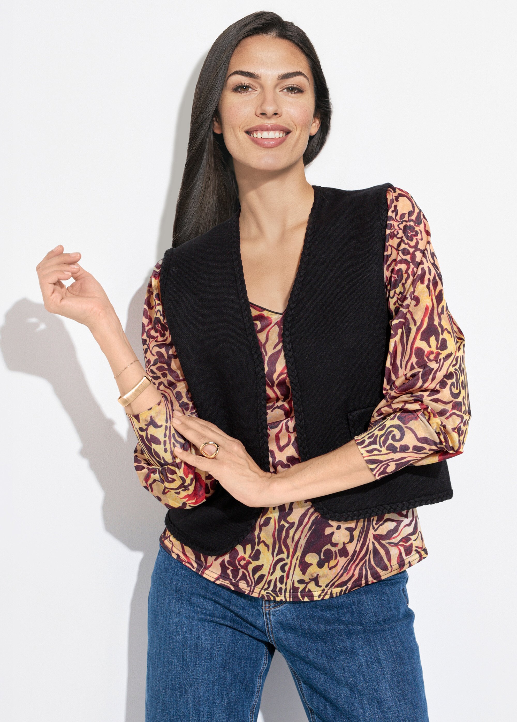 Gilet sans manches épais détails tressés Femme Noir IA-AR820 MV1