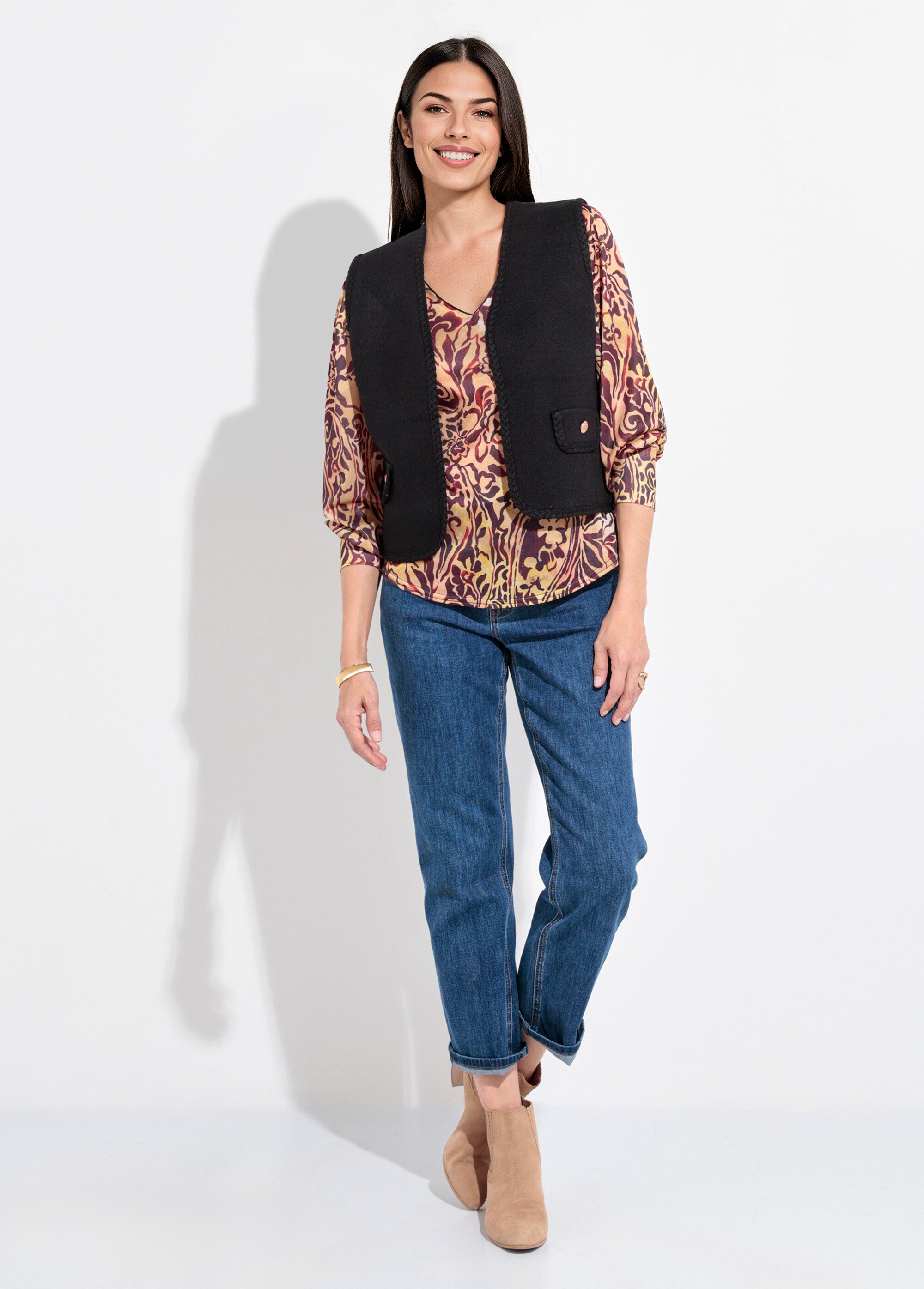 Gilet sans manches épais détails tressés Femme Noir IA-AR820 SF1