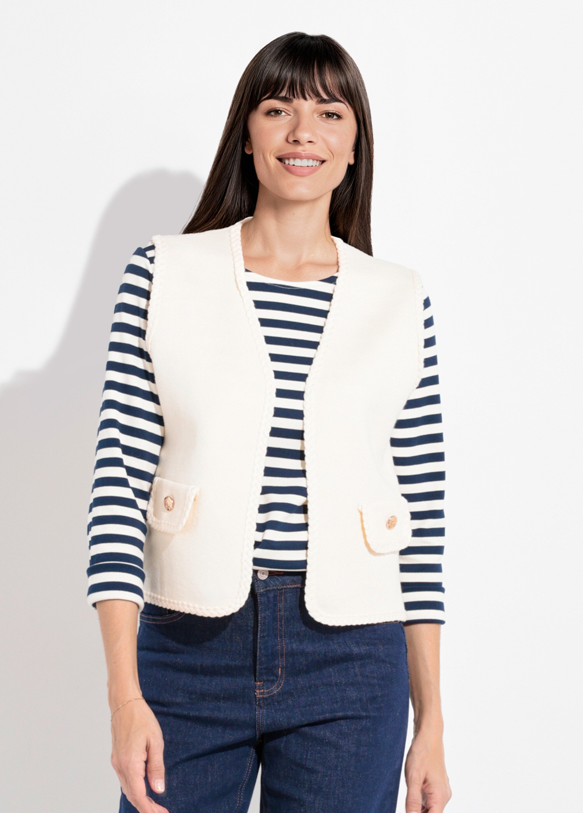 Gilet sans manches épais détails tressés Femme Beige IA-AR820 FA1