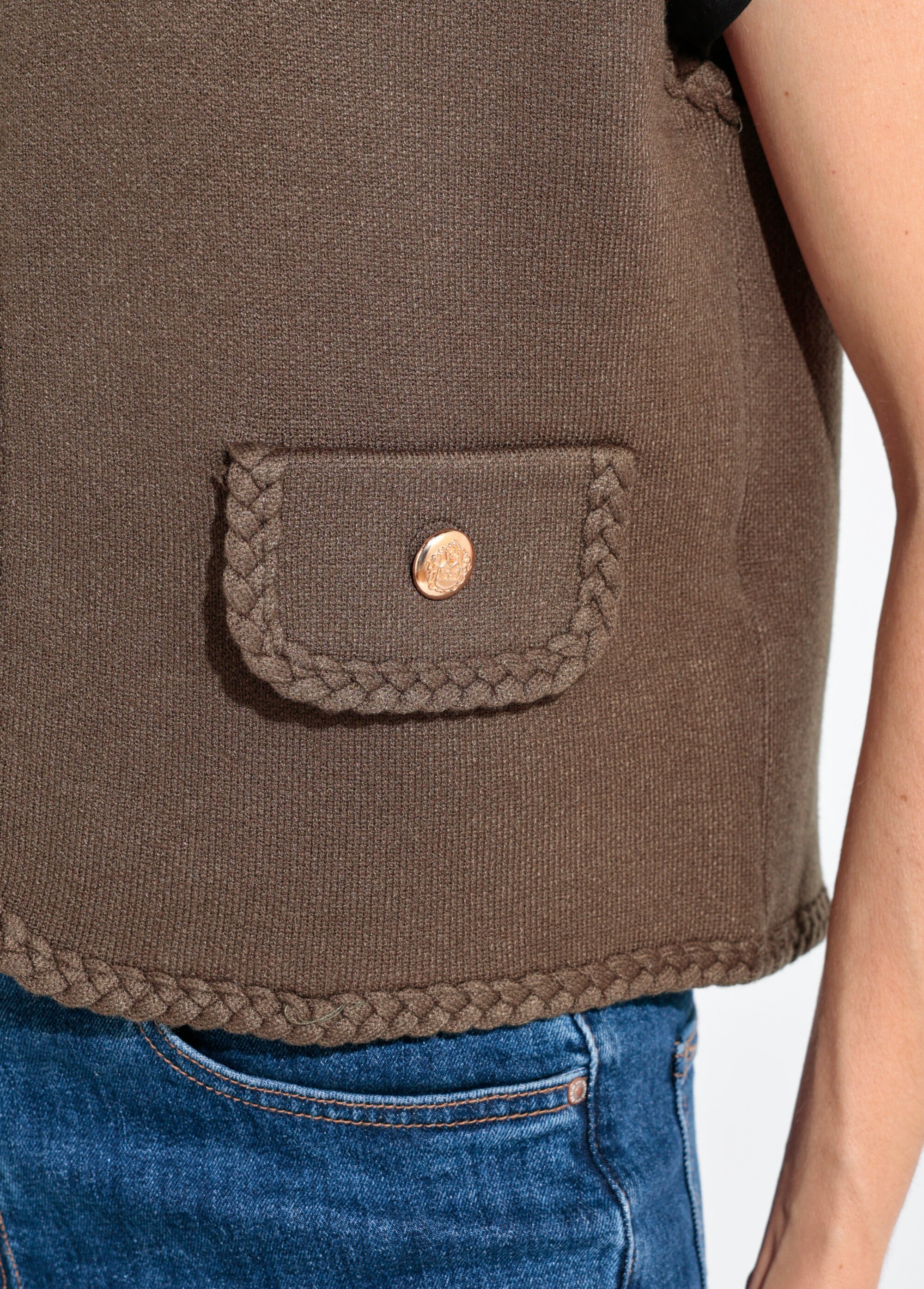 Gilet sans manches épais détails tressés Femme Vert IA-AR820 DE2