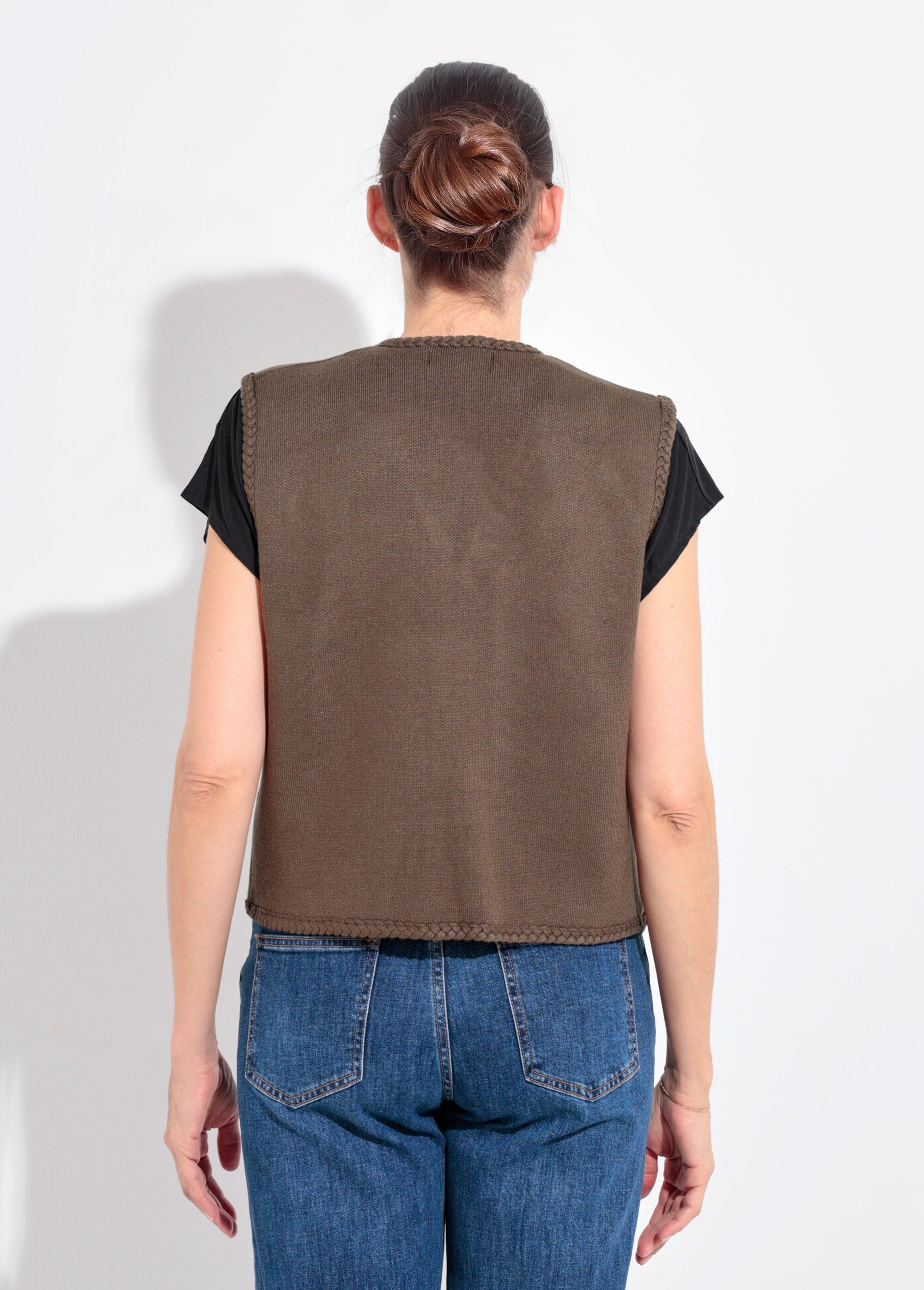 Gilet sans manches épais détails tressés Femme Vert IA-AR820 DO1