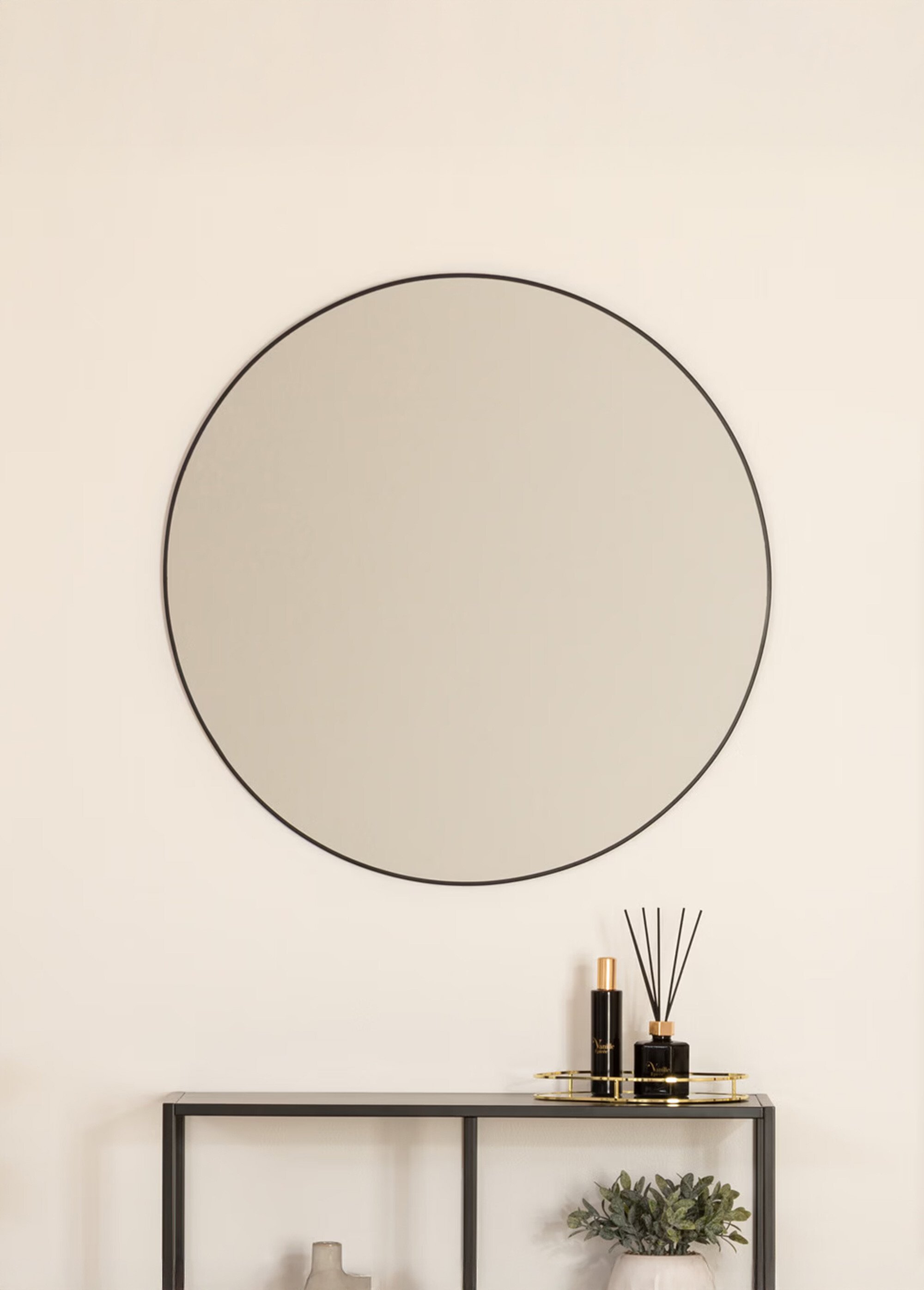 Grand miroir rond, contour fin aluminium Noir JJA-179422A SI1