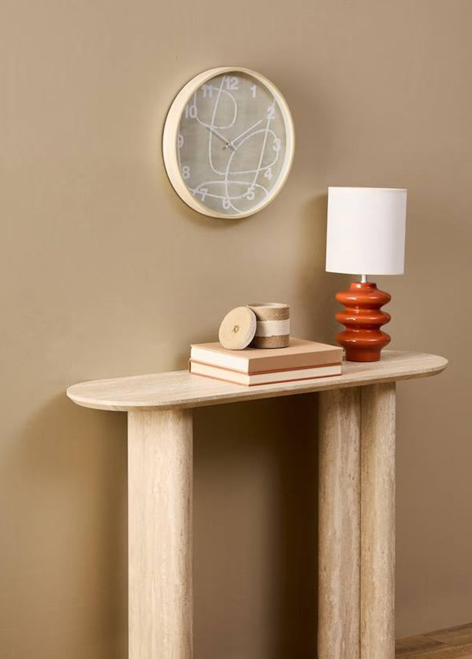 Horloge motif abstrait cadre aspect bois Beige JJA-210452 SI1