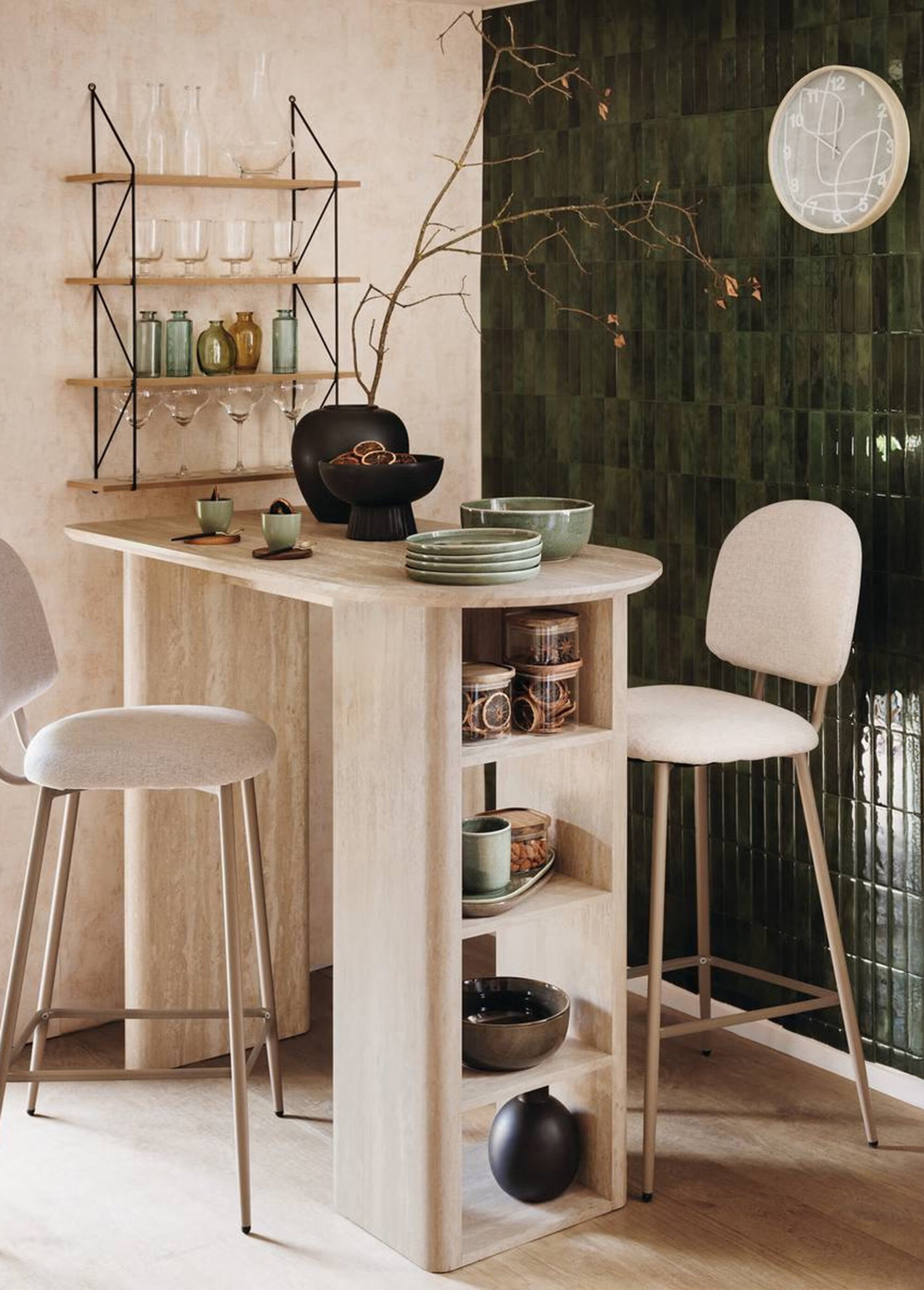 Horloge motif abstrait cadre aspect bois Beige JJA-210452 SI2