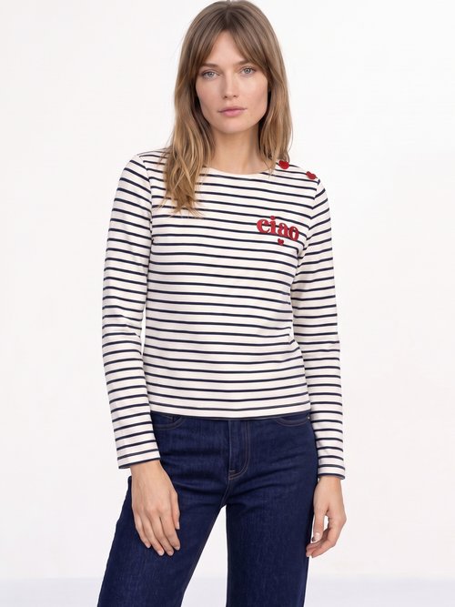 Marinière rayée détails message et cœurs Femme Beige JB-B6425 FA1