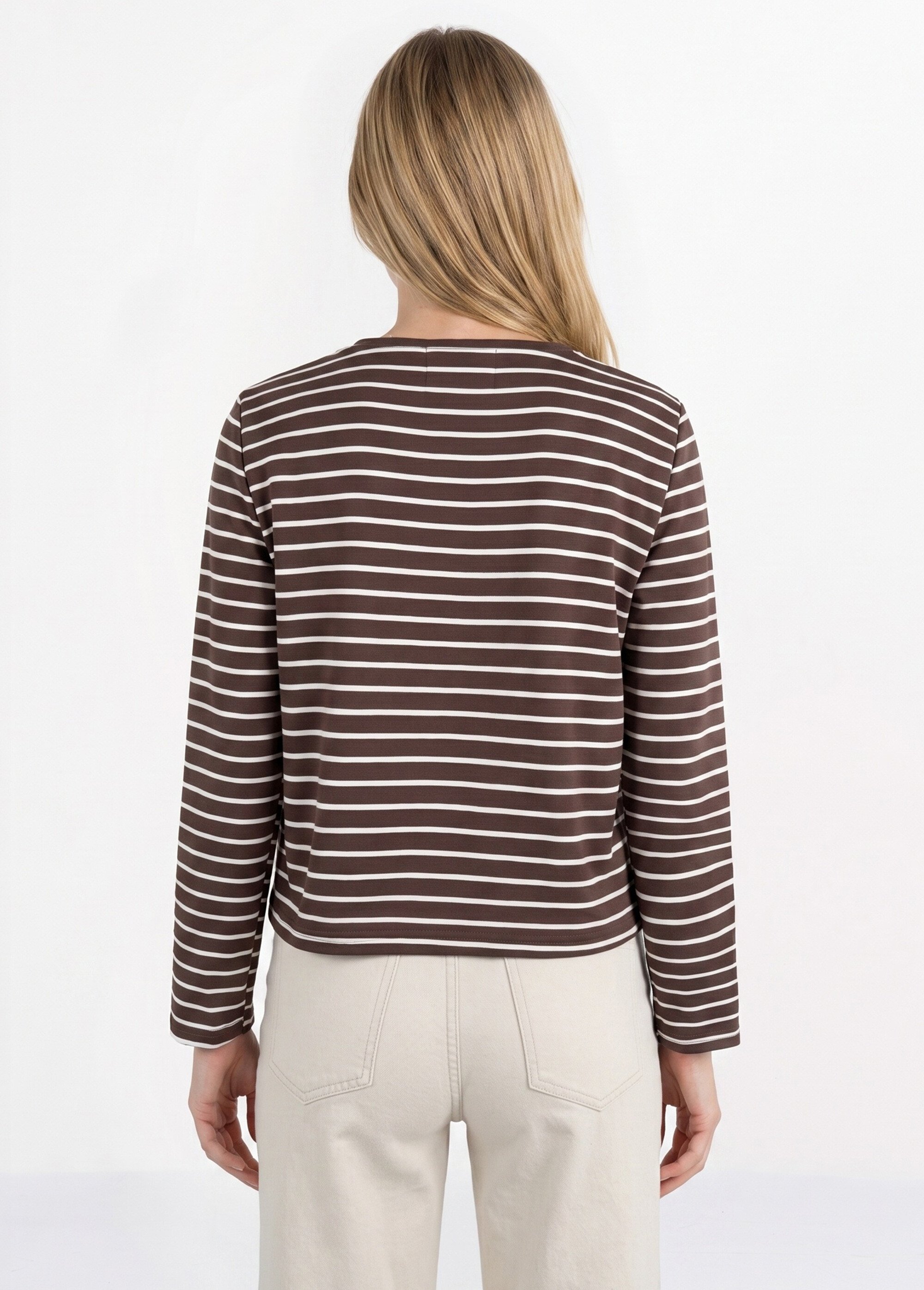 Marinière rayée détails message et cœurs Femme Marron JB-B6425 DO1
