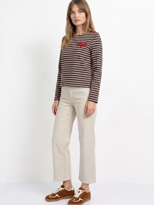 Marinière rayée détails message et cœurs Femme Marron JB-B6425 SI1