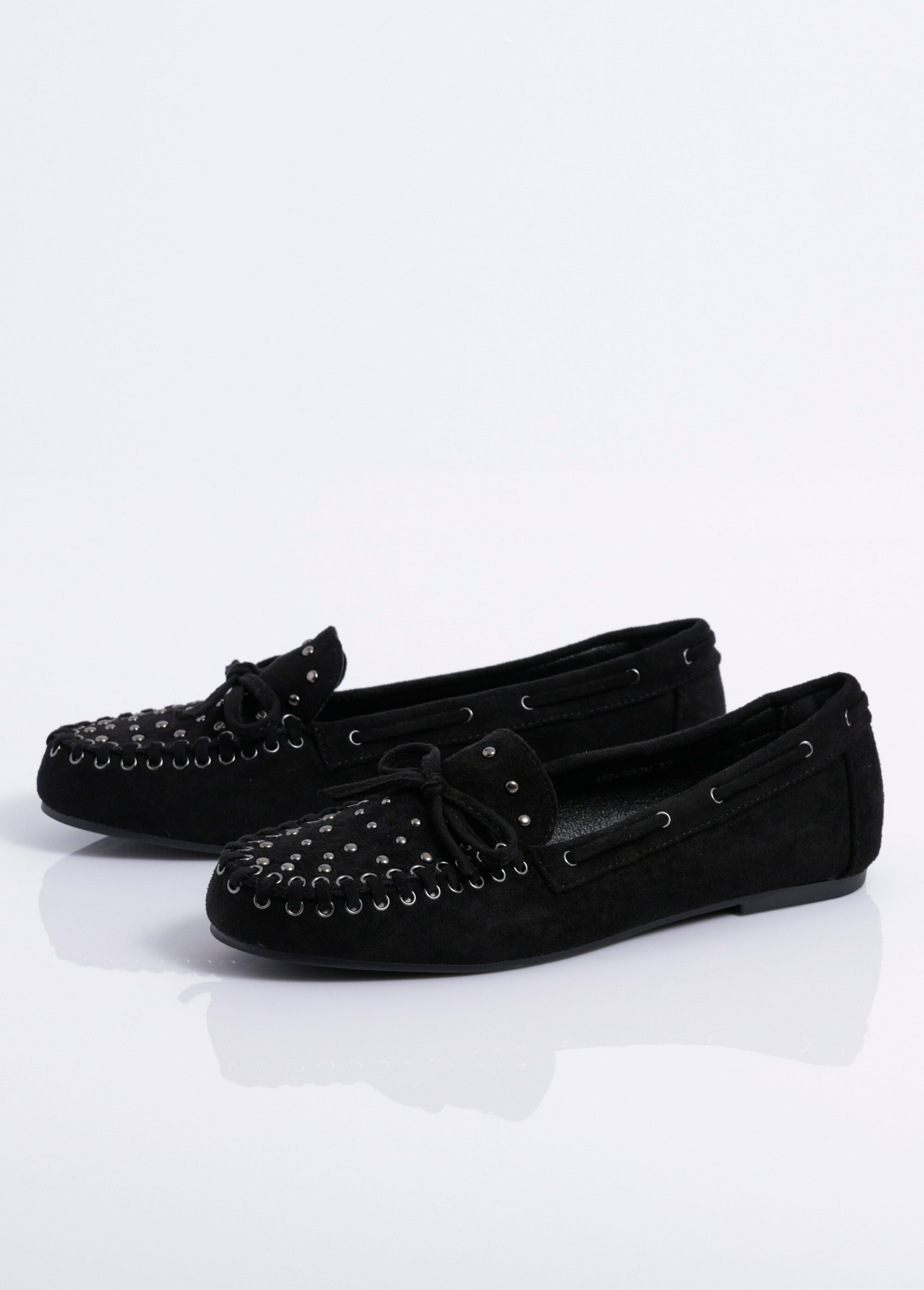 Mocassins avec liens et clous métal Femme Noir JOIH8-982H DE1