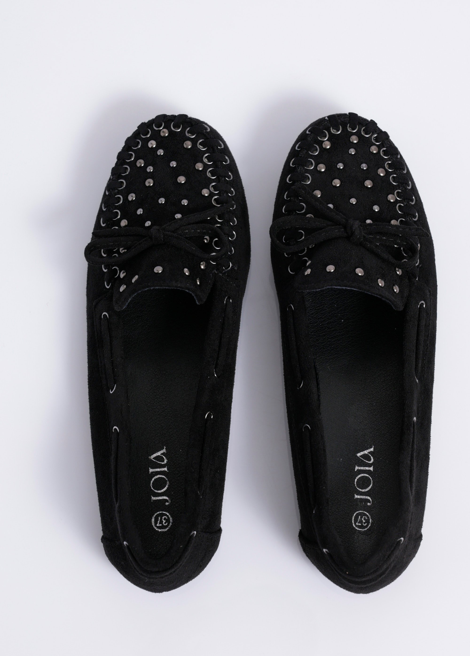 Mocassins avec liens et clous métal Femme Noir JOIH8-982H OV1