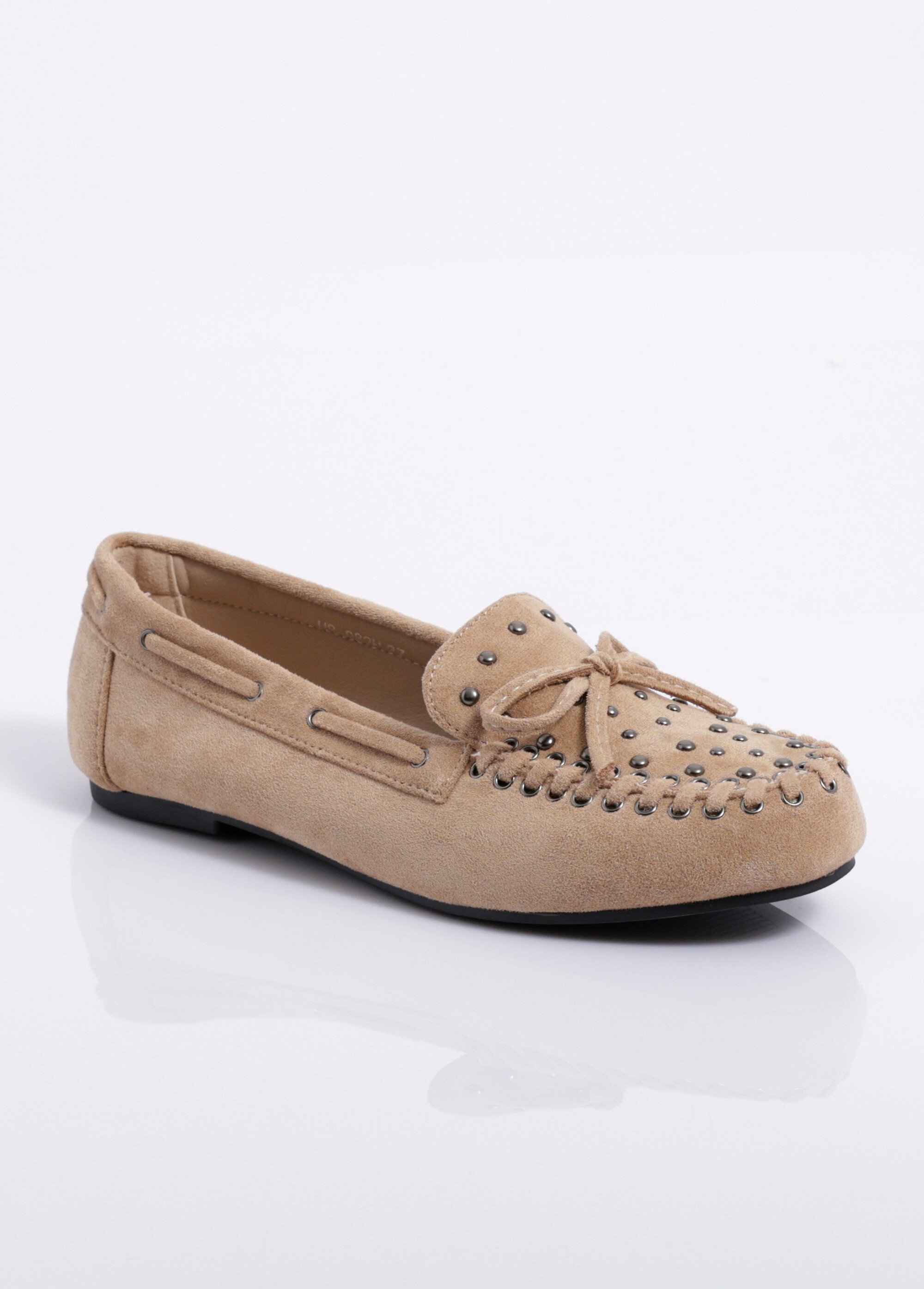 Mocassins avec liens et clous métal Femme Beige JOIH8-982H FA1