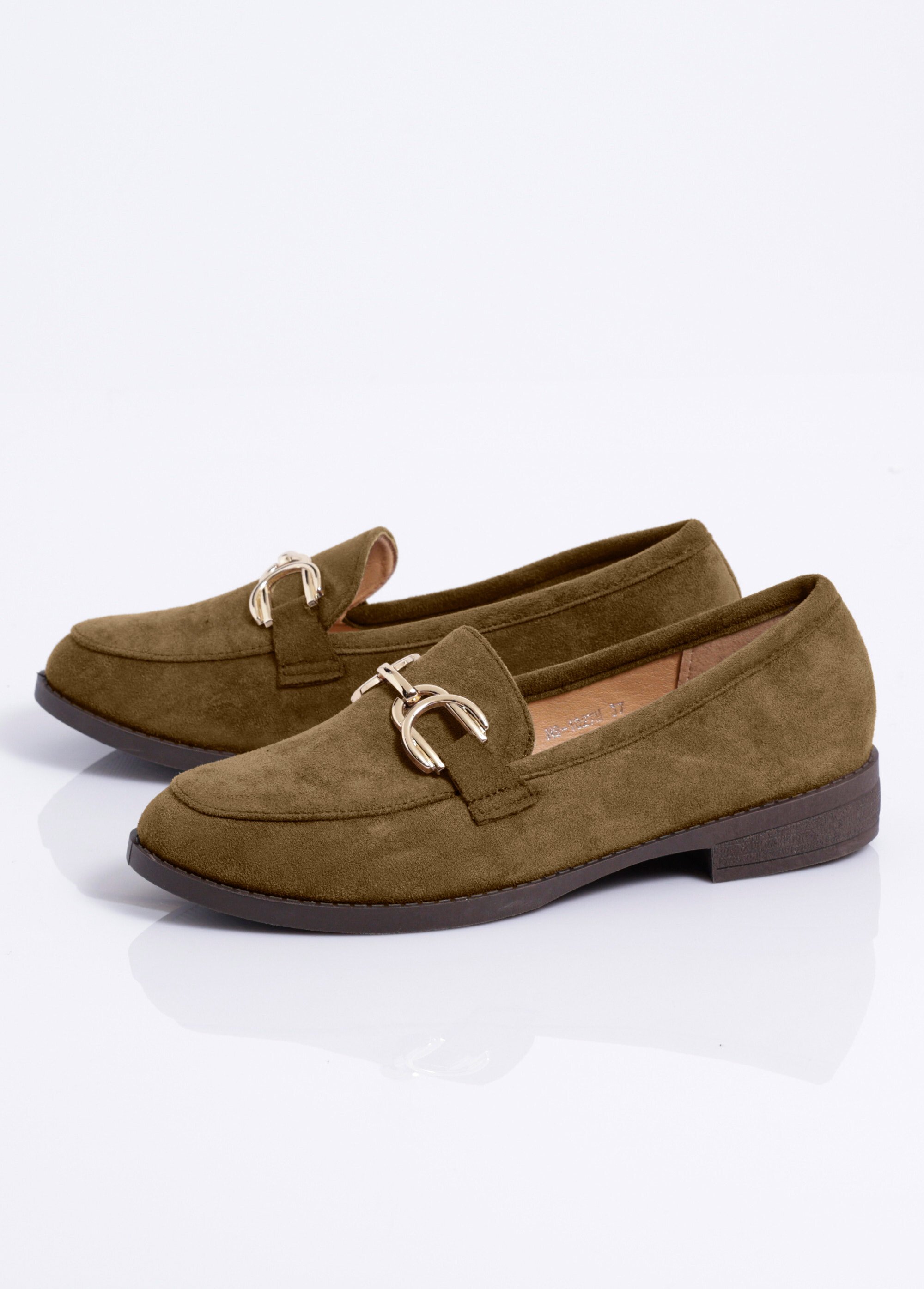 Mocassins suédine avec bride en métal Femme Vert JOIH8-1027M DE1