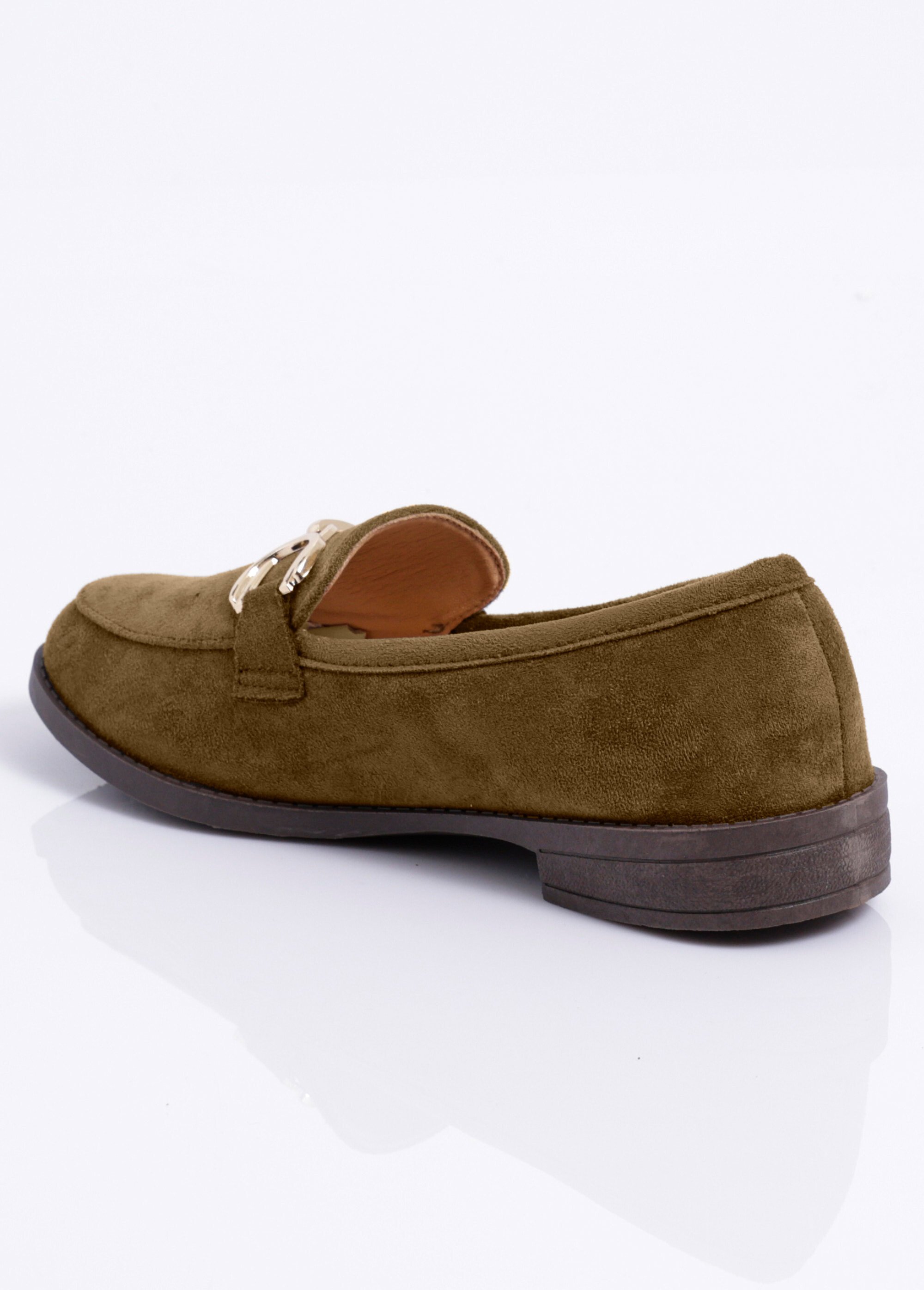 Mocassins suédine avec bride en métal Femme Vert JOIH8-1027M DO1