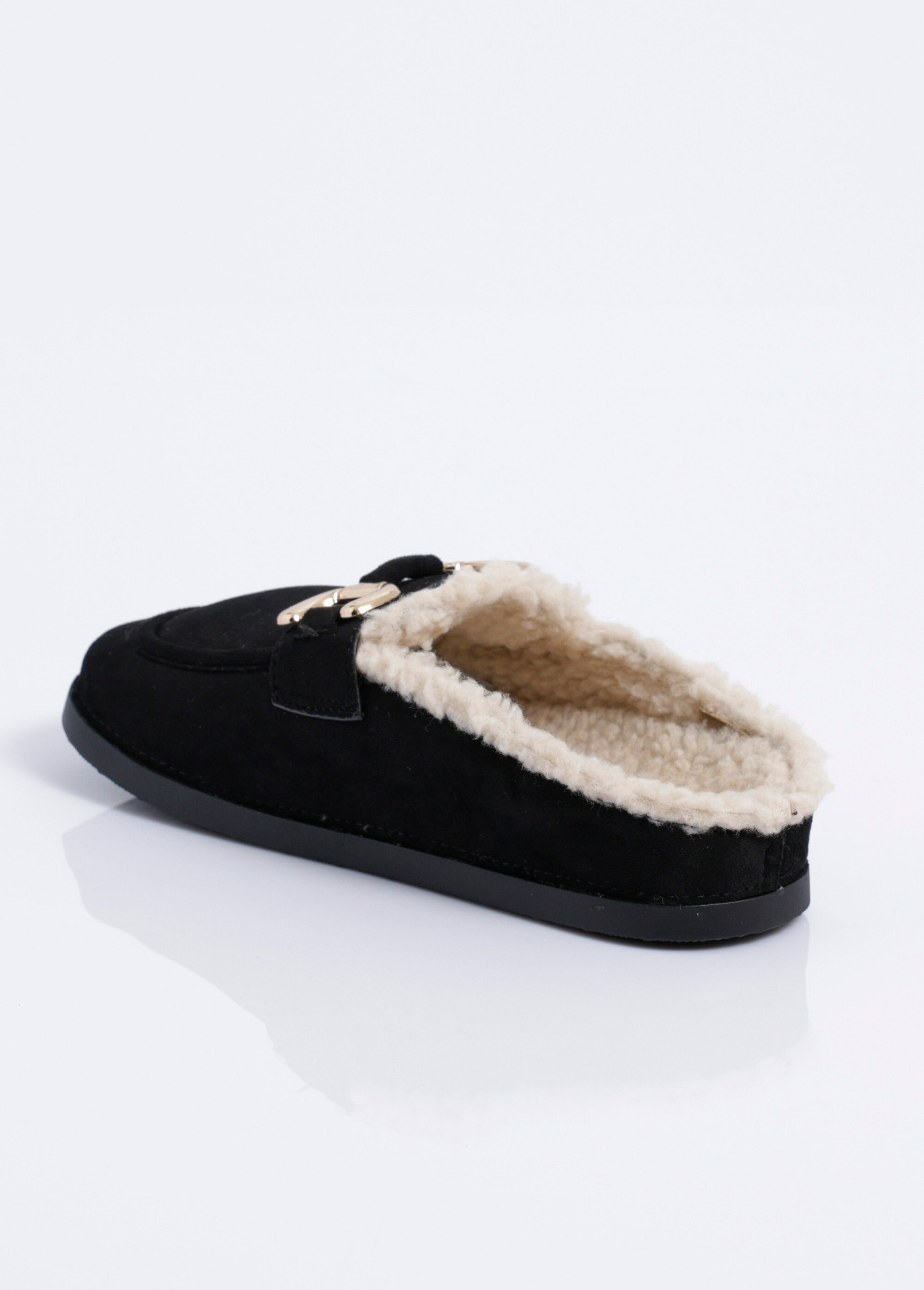 Mules en suédine fourrées et bride métal Femme Noir JOIH8-976C DO1