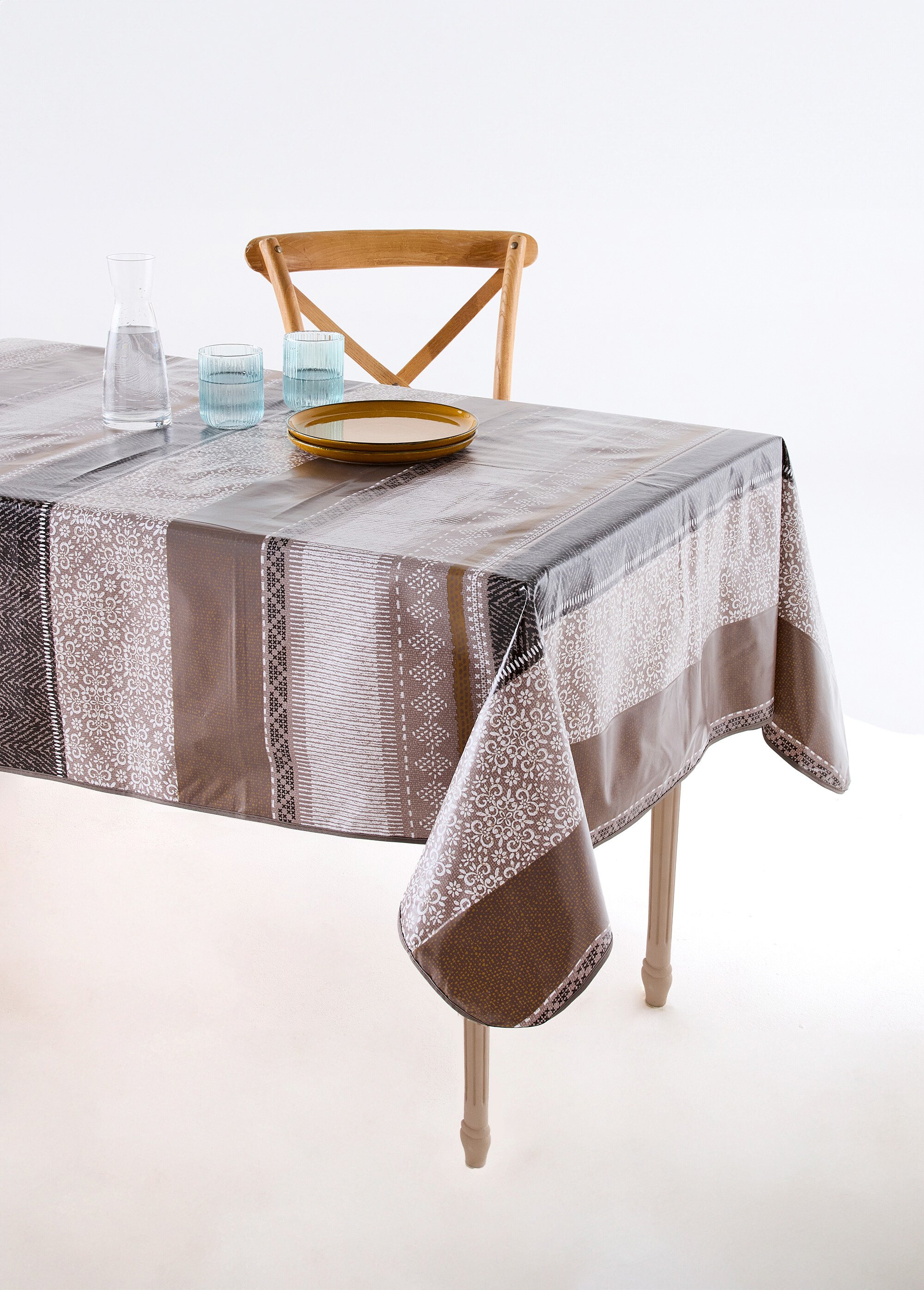 Nappe toile cirée Calitex imprimée Marron REZIA FA1