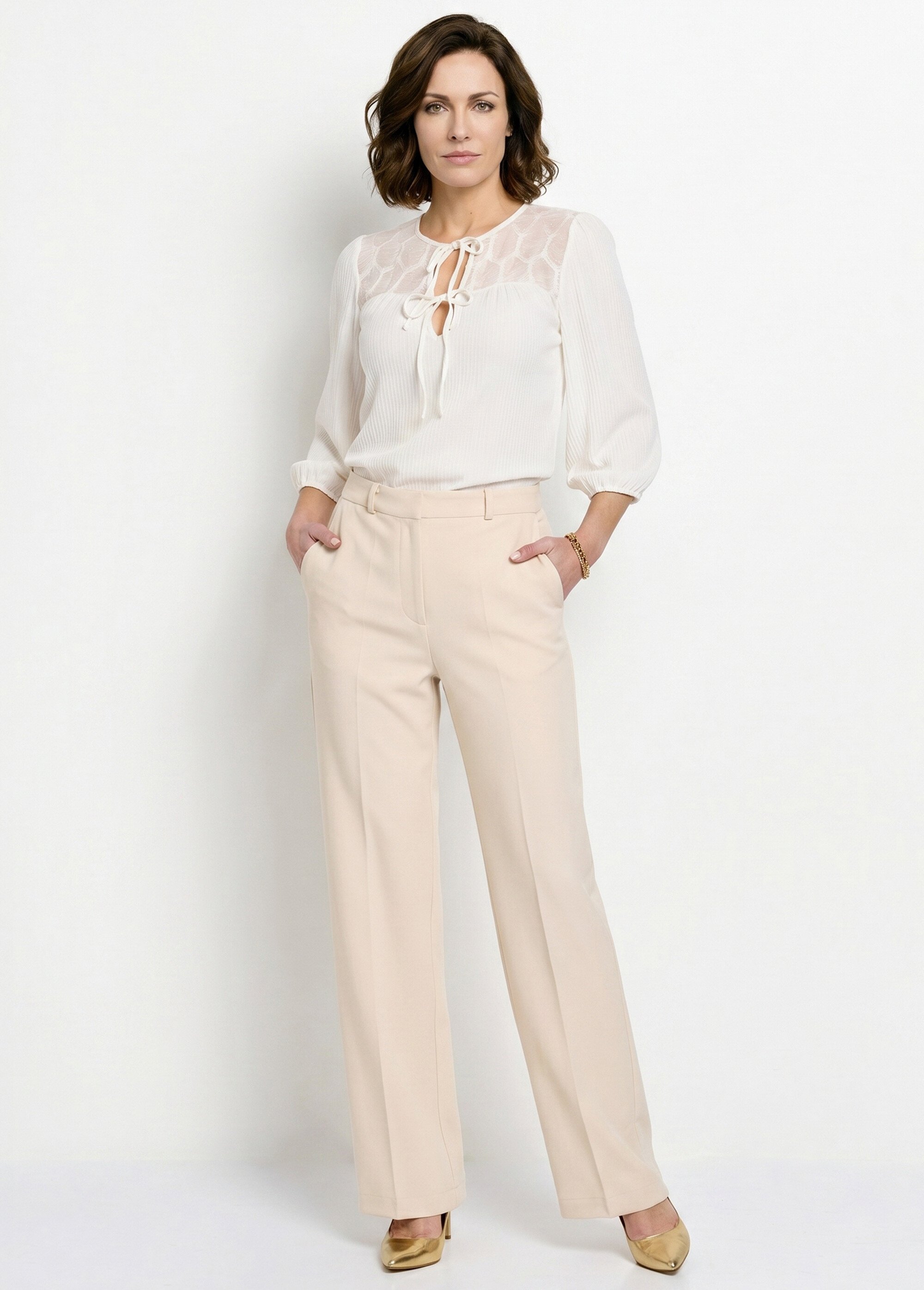 Pantalon fluide large Femme Beige NEBULE MV1
