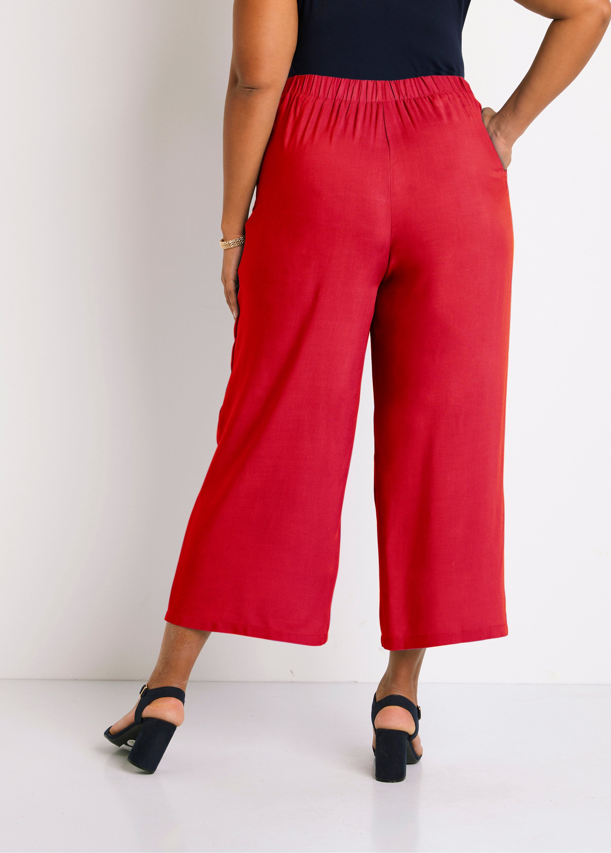 Pantalon large taille élastiquée fleuri ou uni